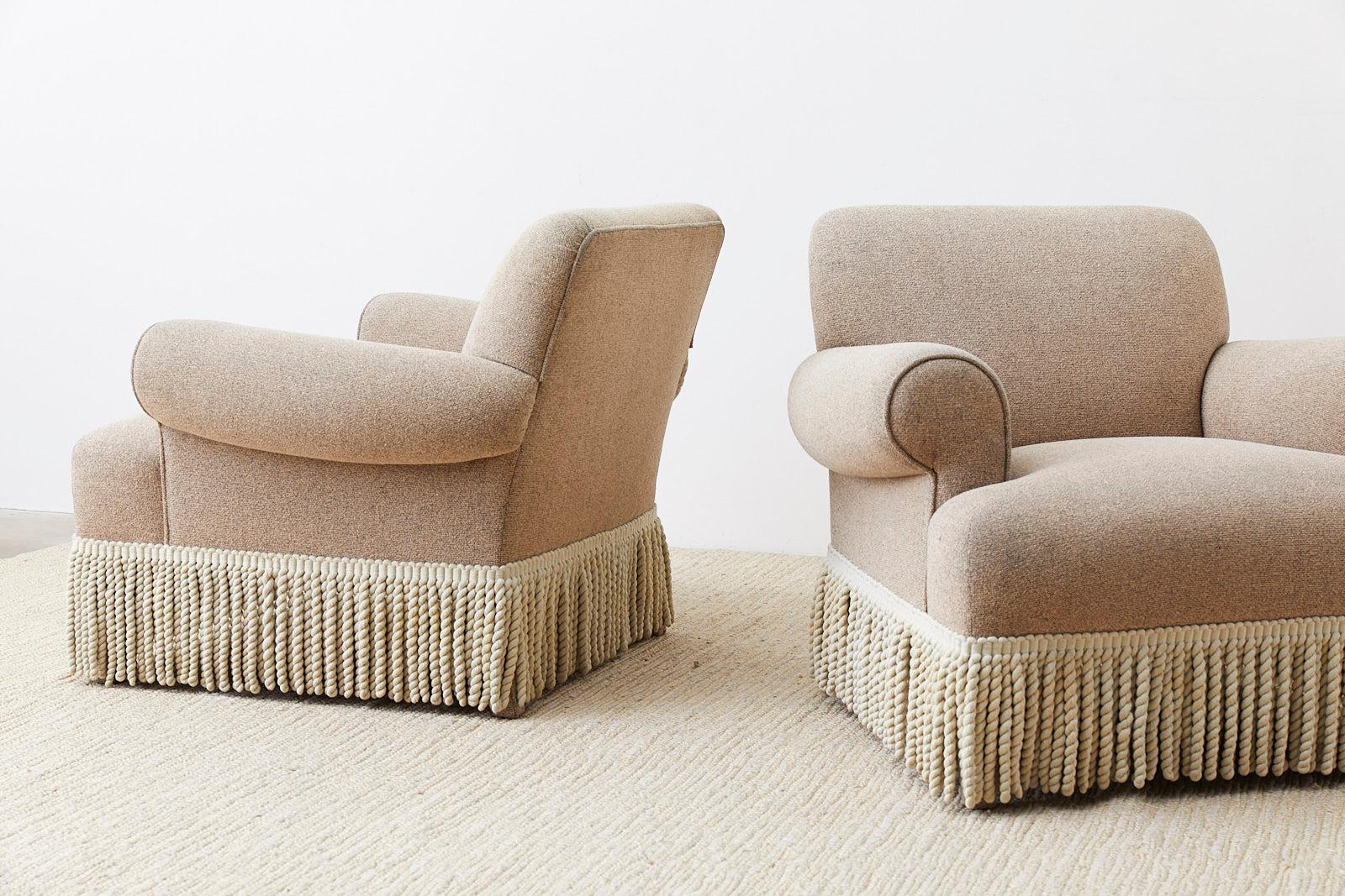 Pair of Rolled Arm Club or Armchairs with Bullion Fringe In Good Condition In Rio Vista, CA