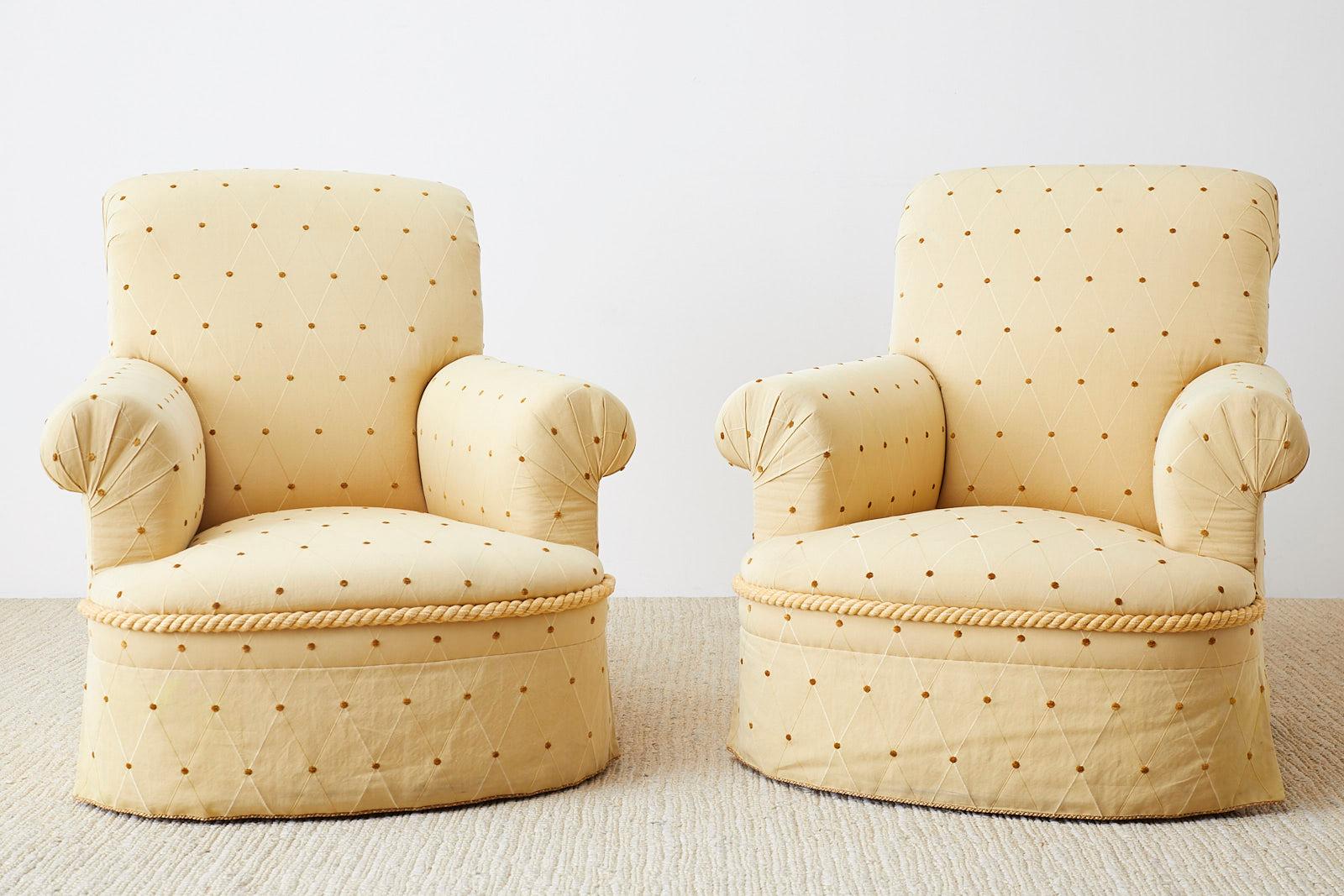 Pair of Rolled Arm Upholstered Club Chairs (Moderne)