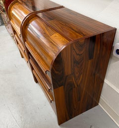 Pair of Rolltop Patchwork Rosewood Nightstands w/ Pull Out Shelf