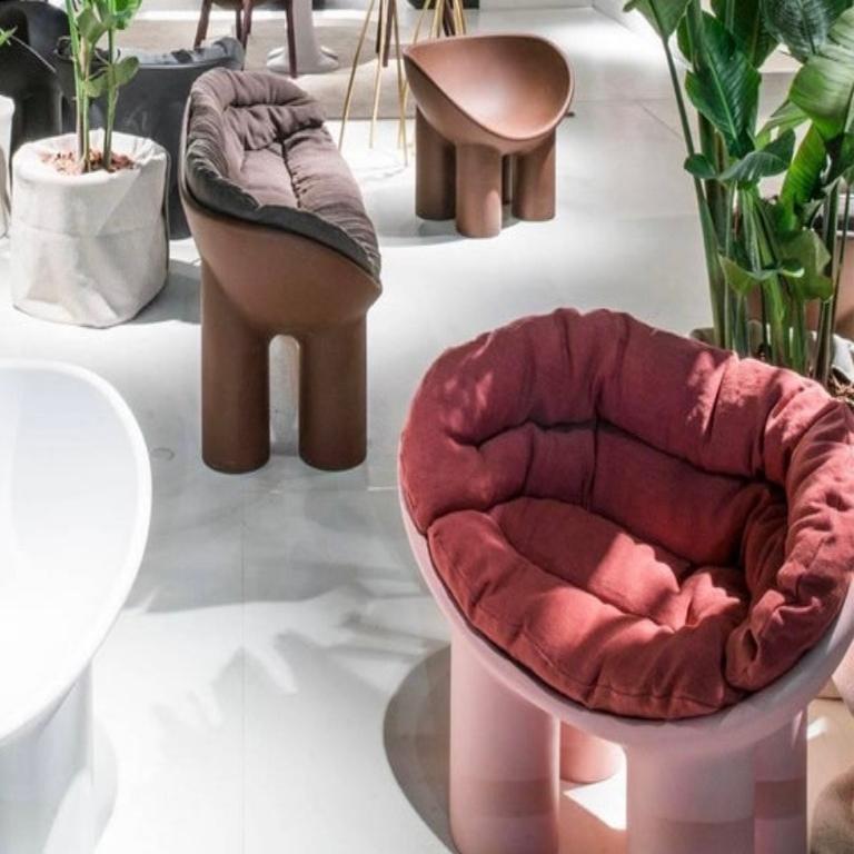 Modern Pair of Roly Poly Armchairs in Pink with Cushions by Faye Toogood For Sale