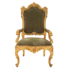Pair of Roman 18th Century Louis XV Period Giltwood Throne Armchairs
