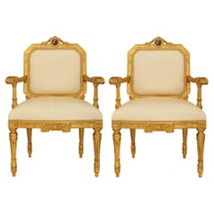 pair of Roman 18th century Louis XVI Period Giltwood armchairs