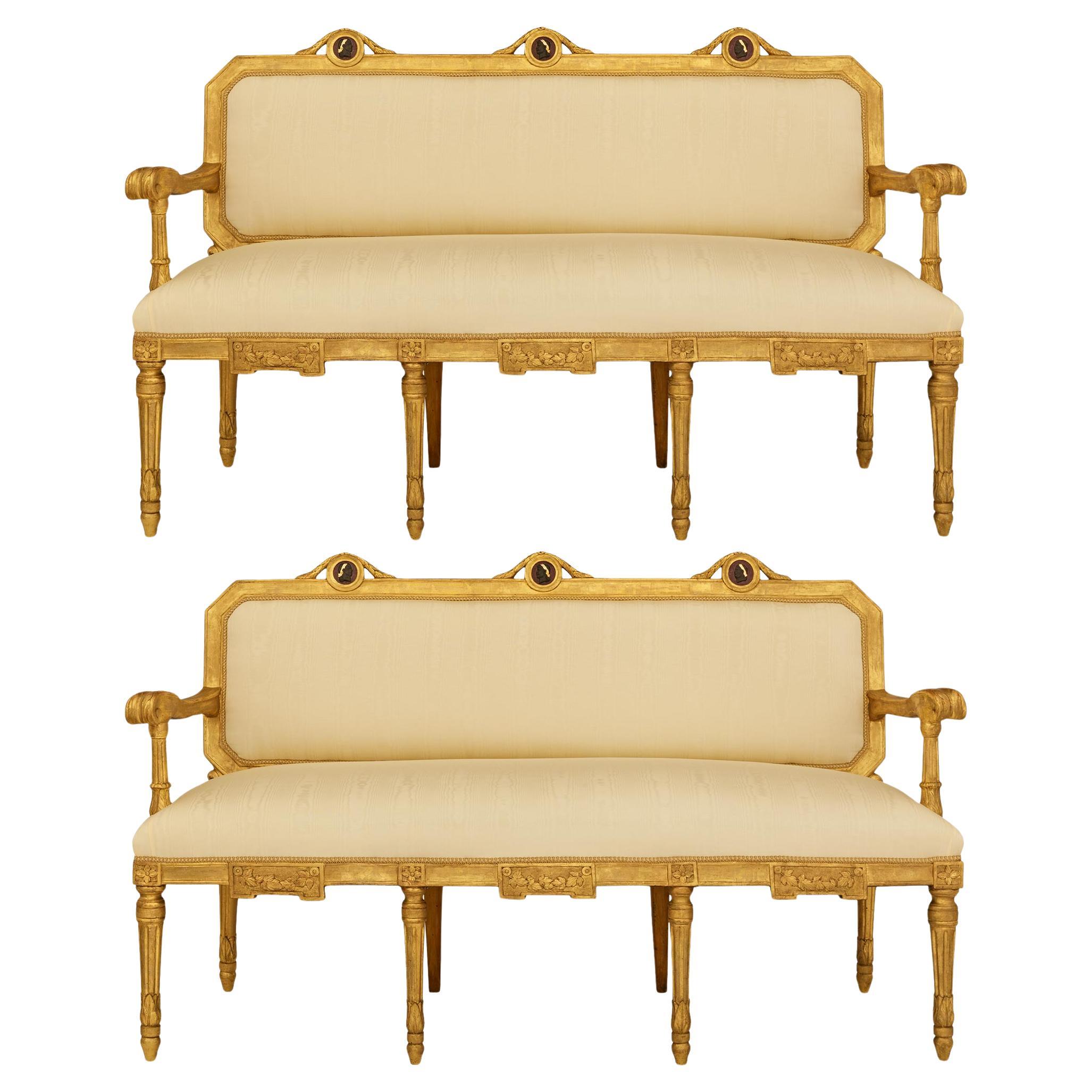 pair of Roman 18th century Louis XVI Period Giltwood settees