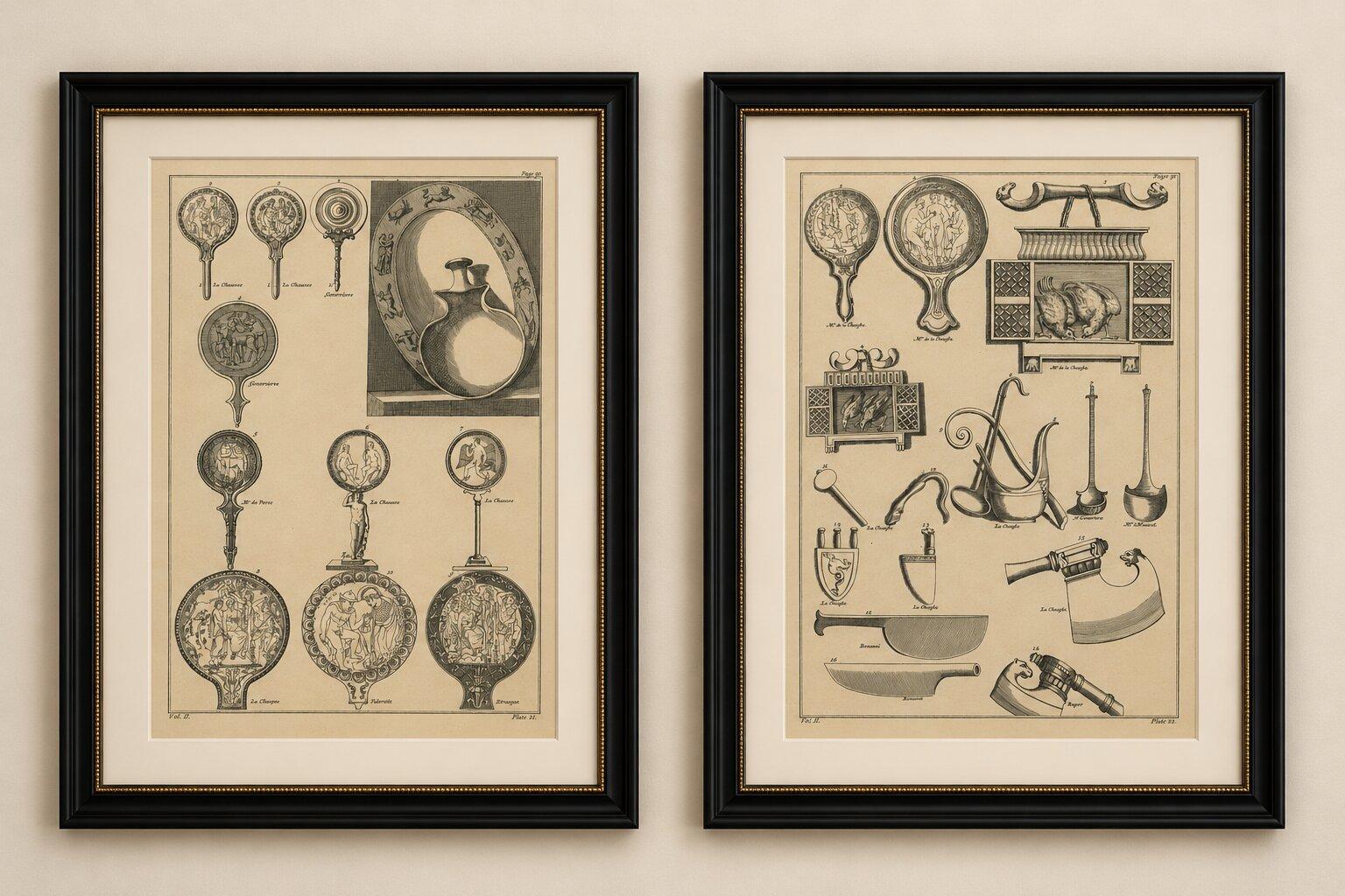 Pair of Roman Antiquities & Classical Bronze Objects Engravings, 1721