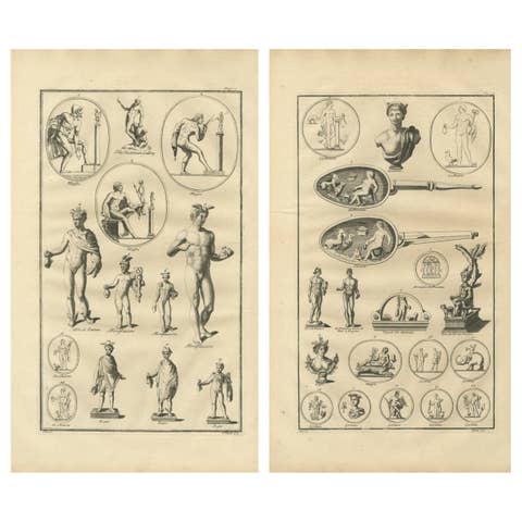 Pair of Roman Classical Sculpture Engravings, Montfaucon Antiquity, c.1721