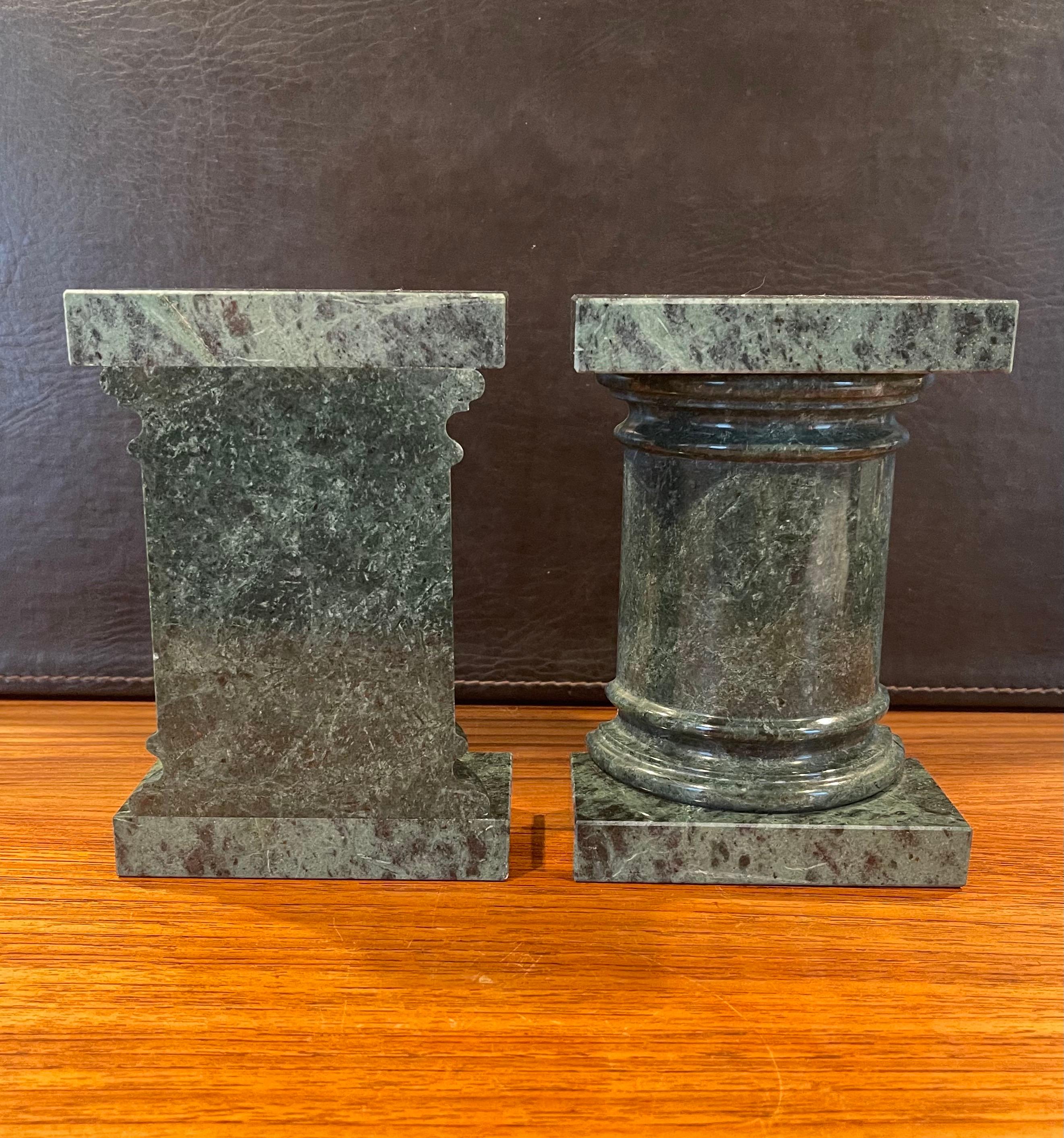 Hand-Carved Pair of Roman Column Marble Bookends For Sale