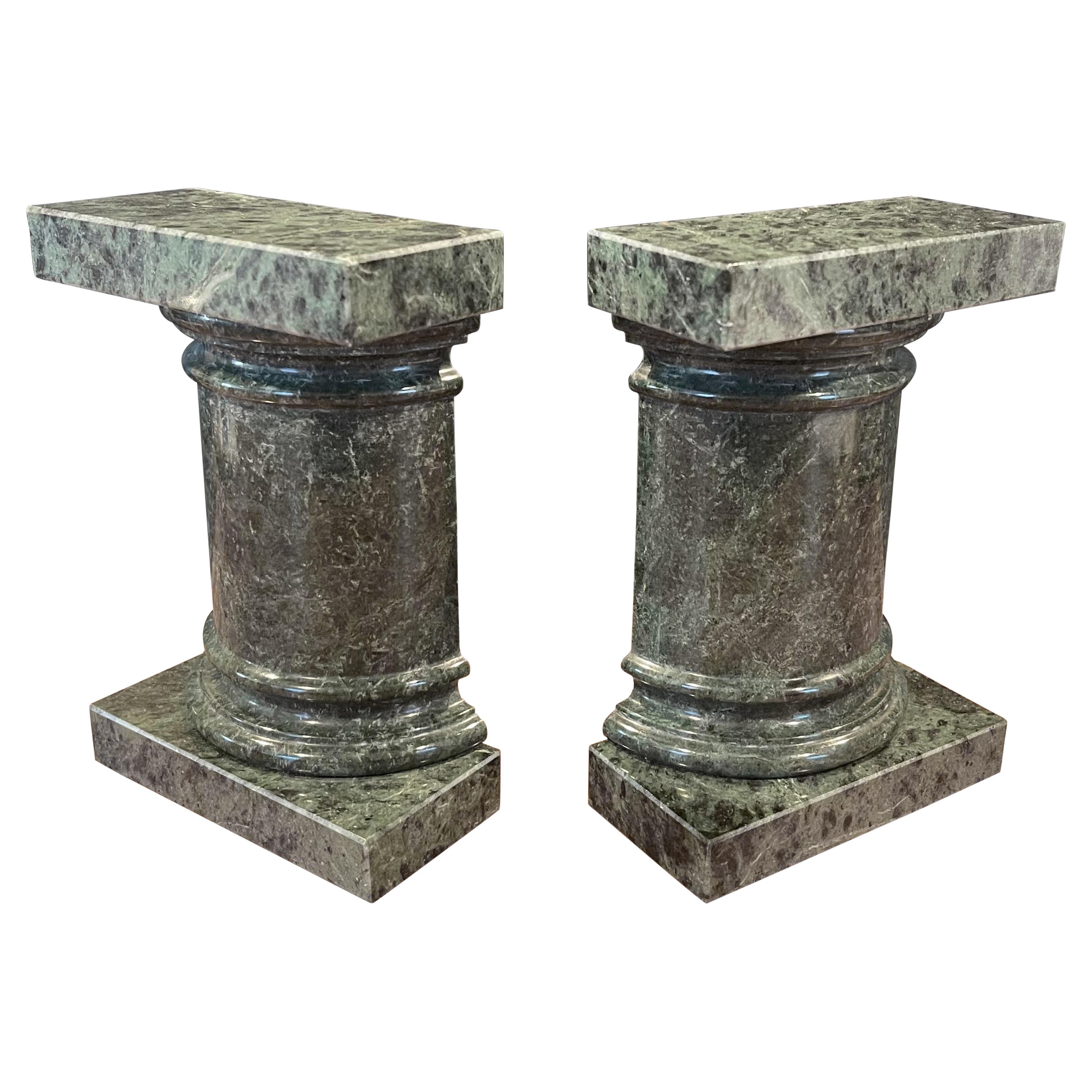 Pair of Roman Column Marble Bookends For Sale