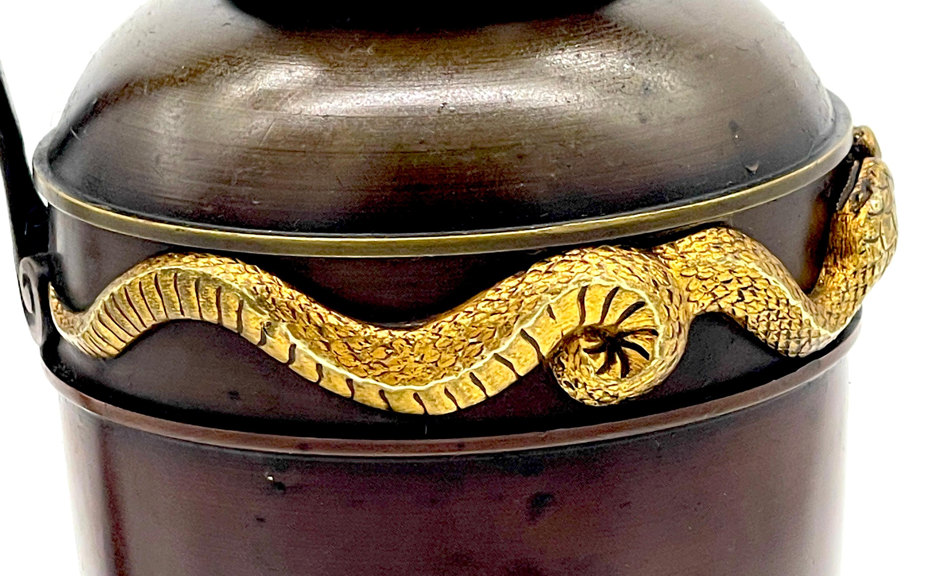 Pair  of Roman Grand Tour Bronze & Ormolu Serpent Motif Vases/ Ewers/Urns  For Sale 3