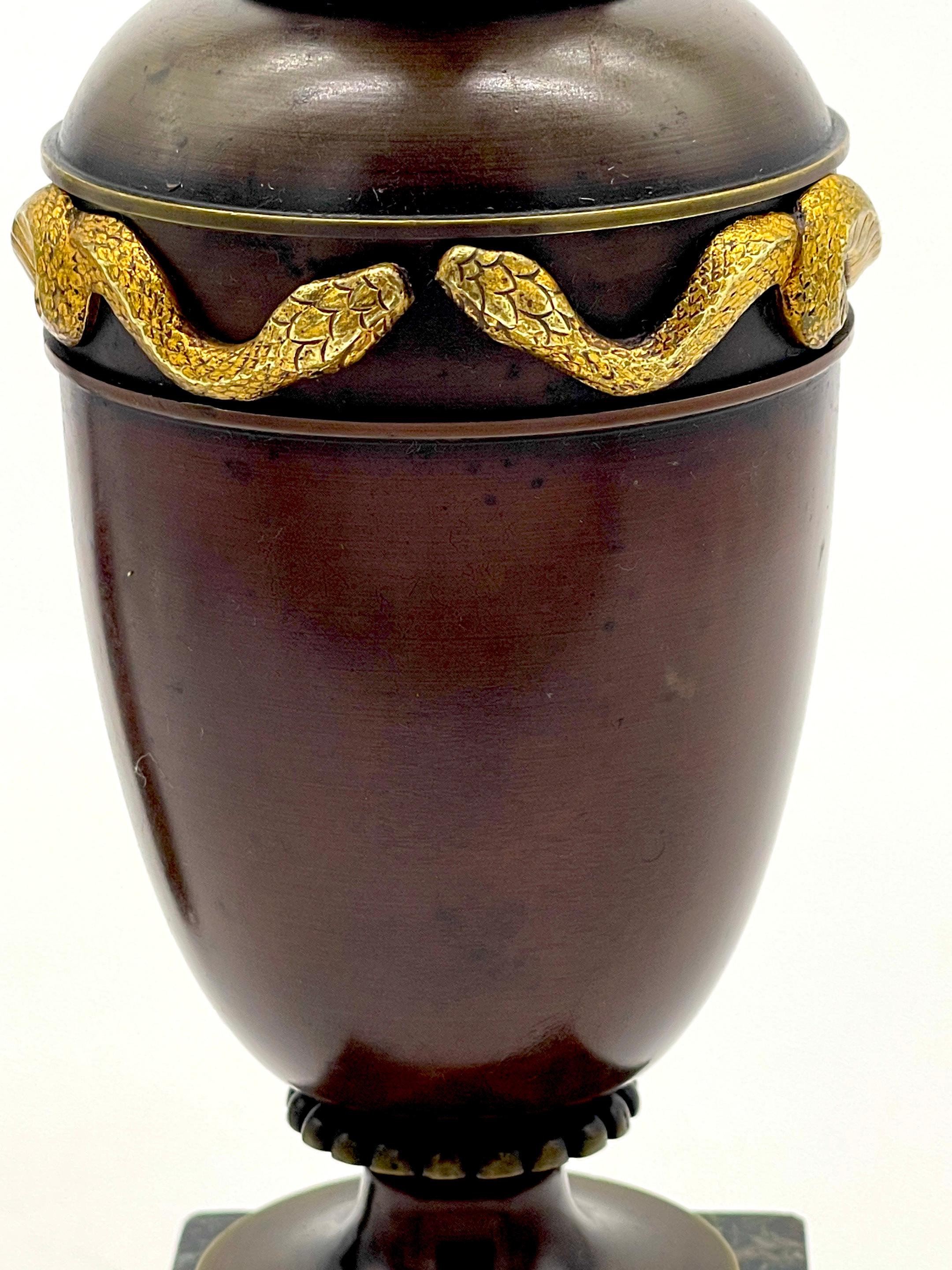 Pair  of Roman Grand Tour Bronze & Ormolu Serpent Motif Vases/ Ewers/Urns  For Sale 4