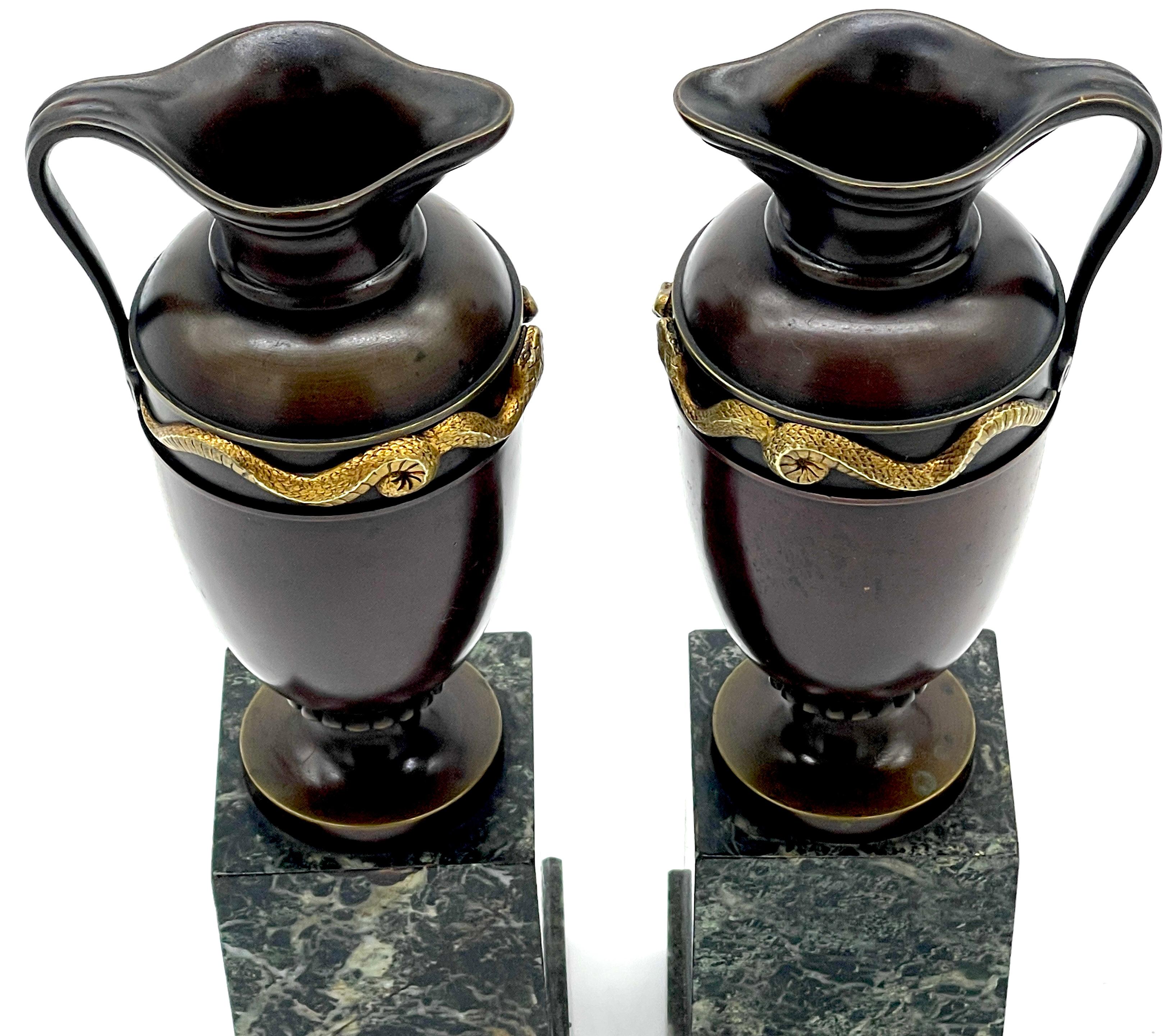 Pair  of Roman Grand Tour Bronze & Ormolu Serpent Motif Vases/ Ewers/Urns  For Sale 6