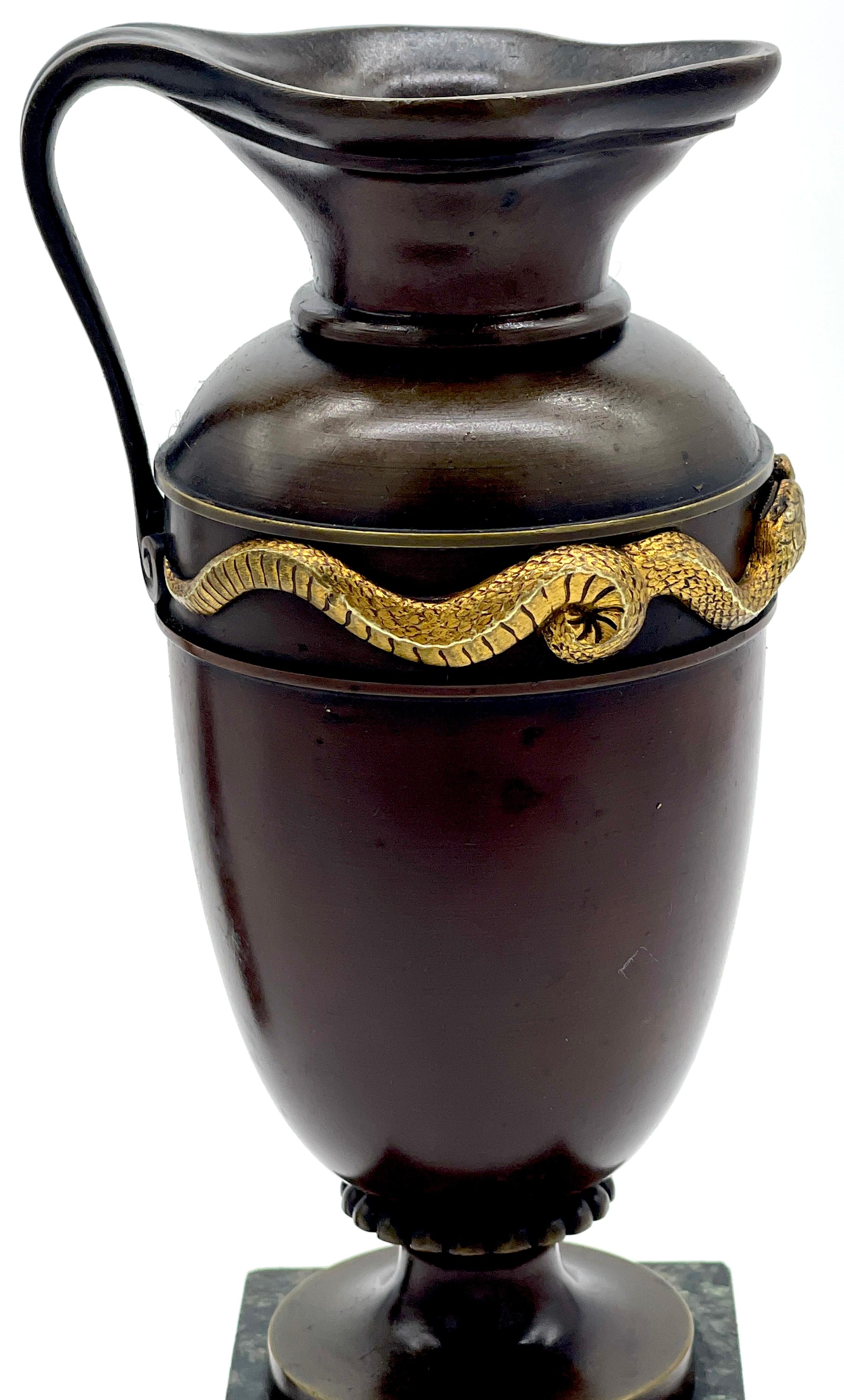 Pair  of Roman Grand Tour Bronze & Ormolu Serpent Motif Vases/ Ewers/Urns  For Sale 2