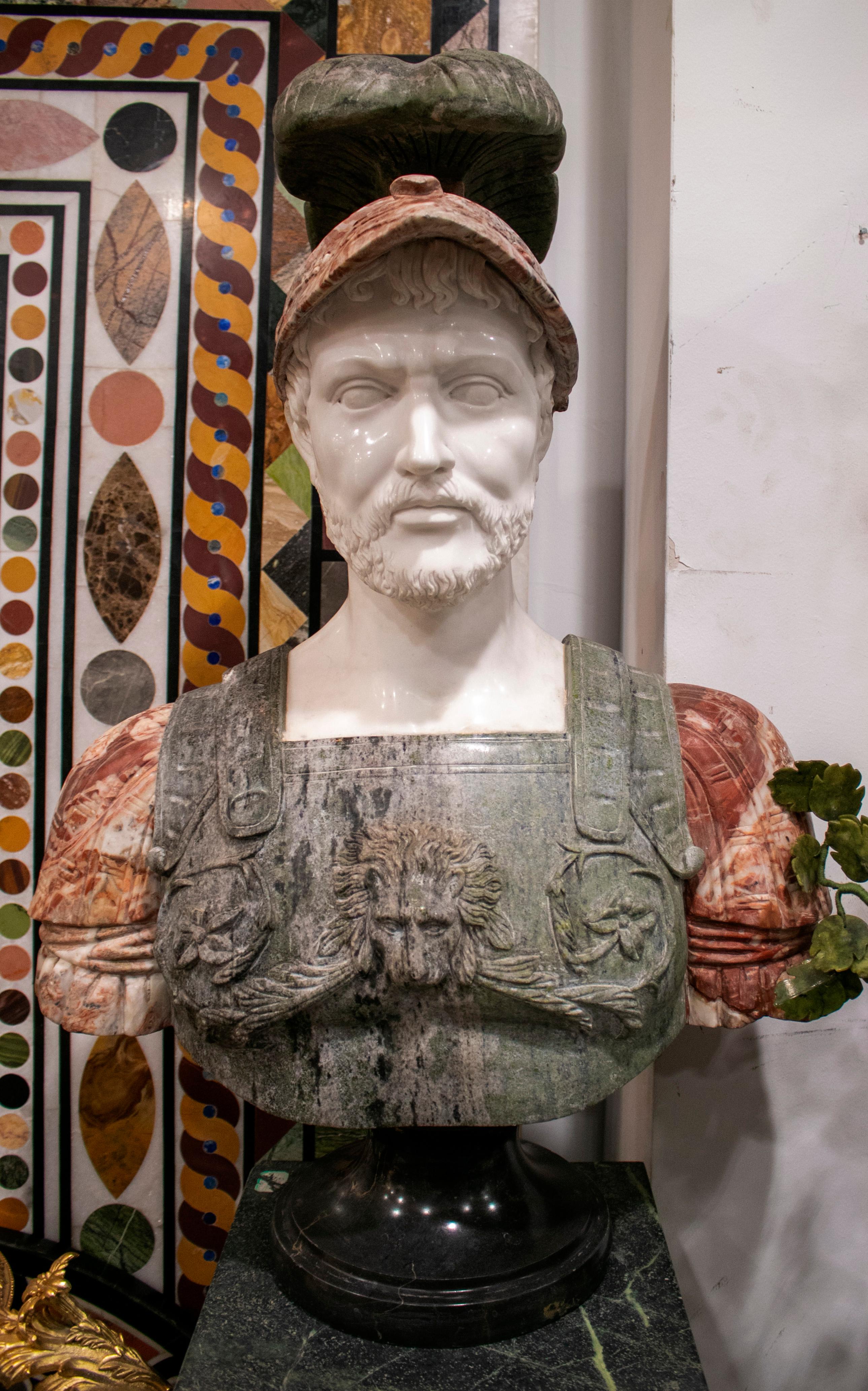 Pair of Roman Hand Carved Busts Using Different Marbles 5