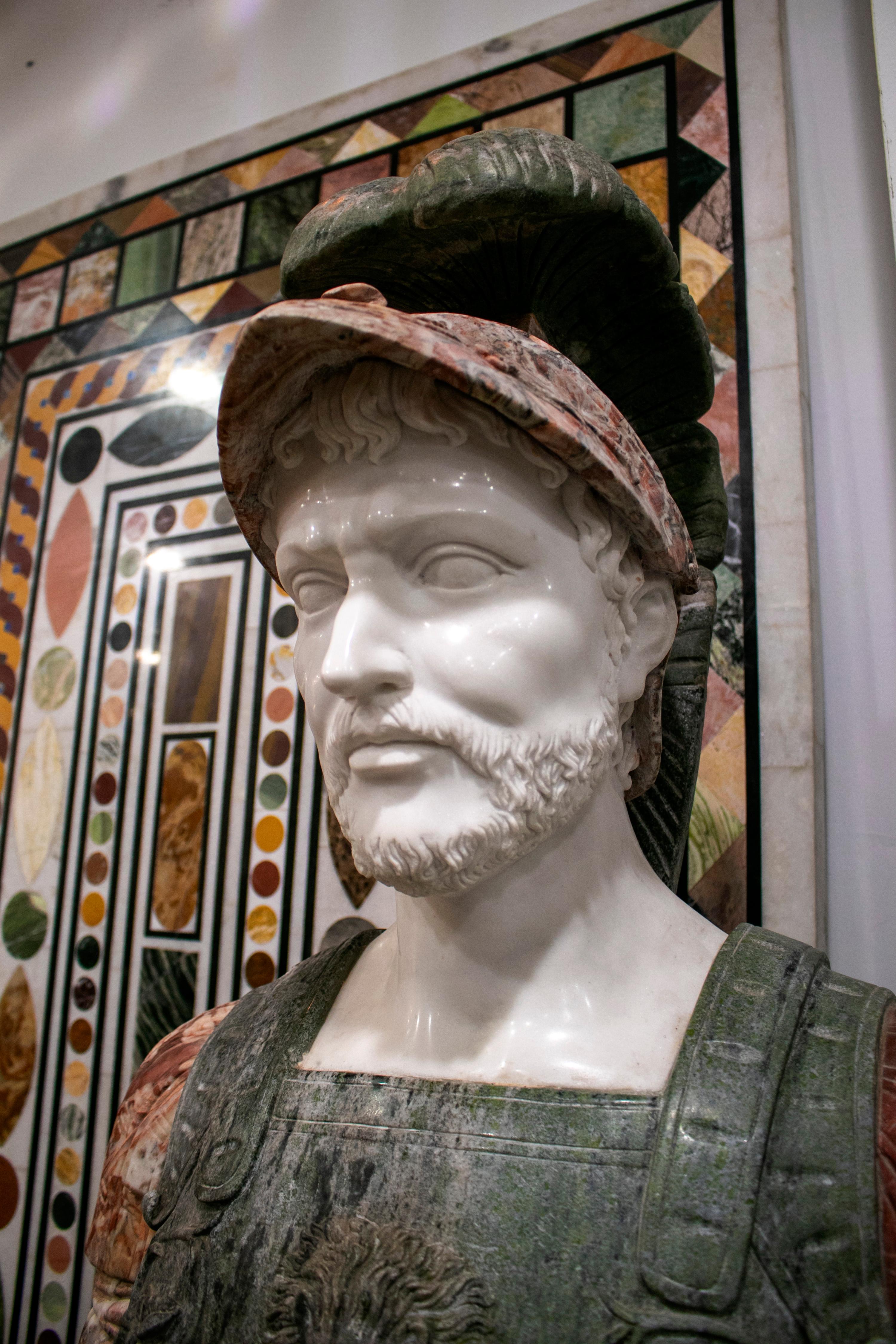 Pair of Roman Hand Carved Busts Using Different Marbles 8