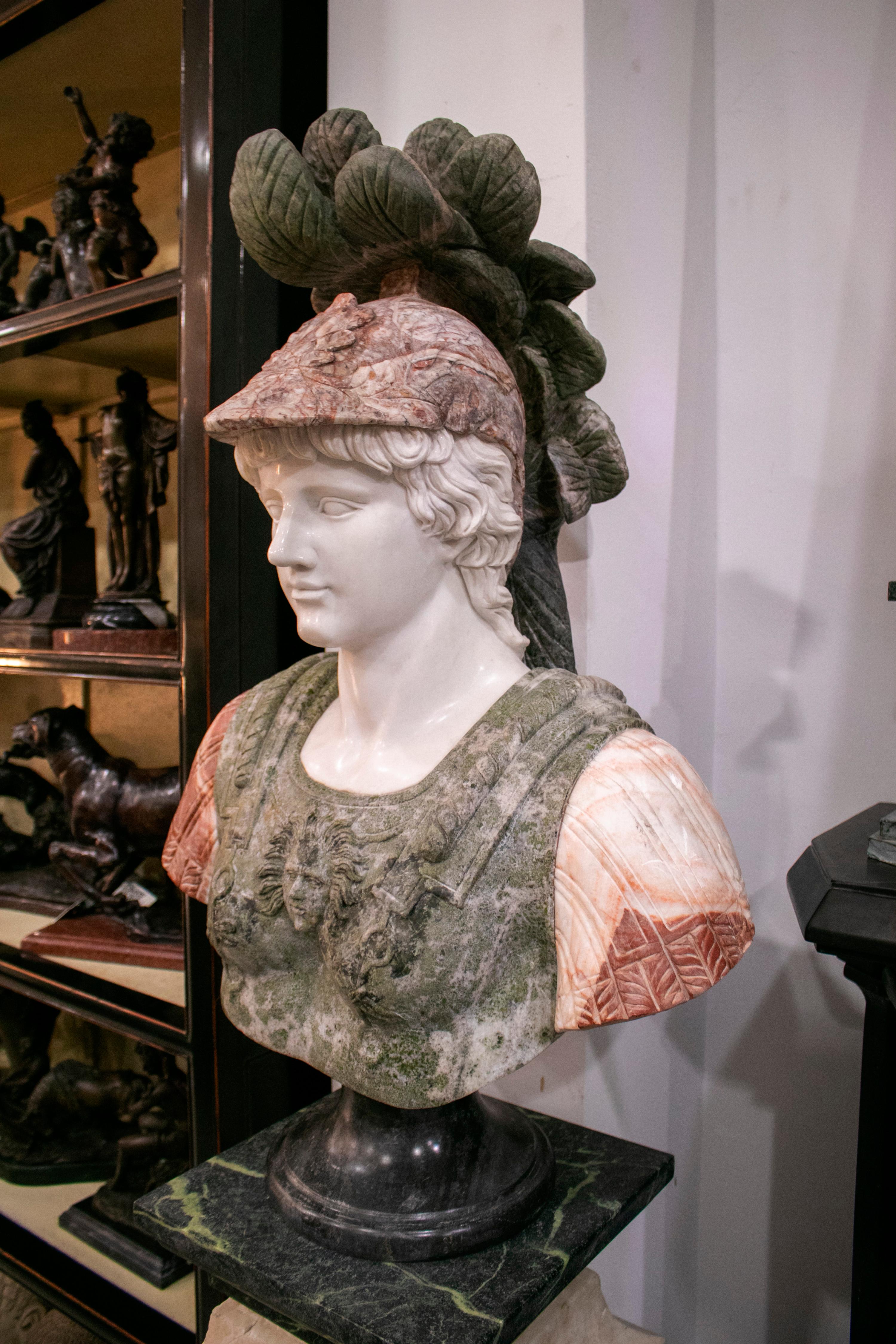 European Pair of Roman Hand Carved Busts Using Different Marbles