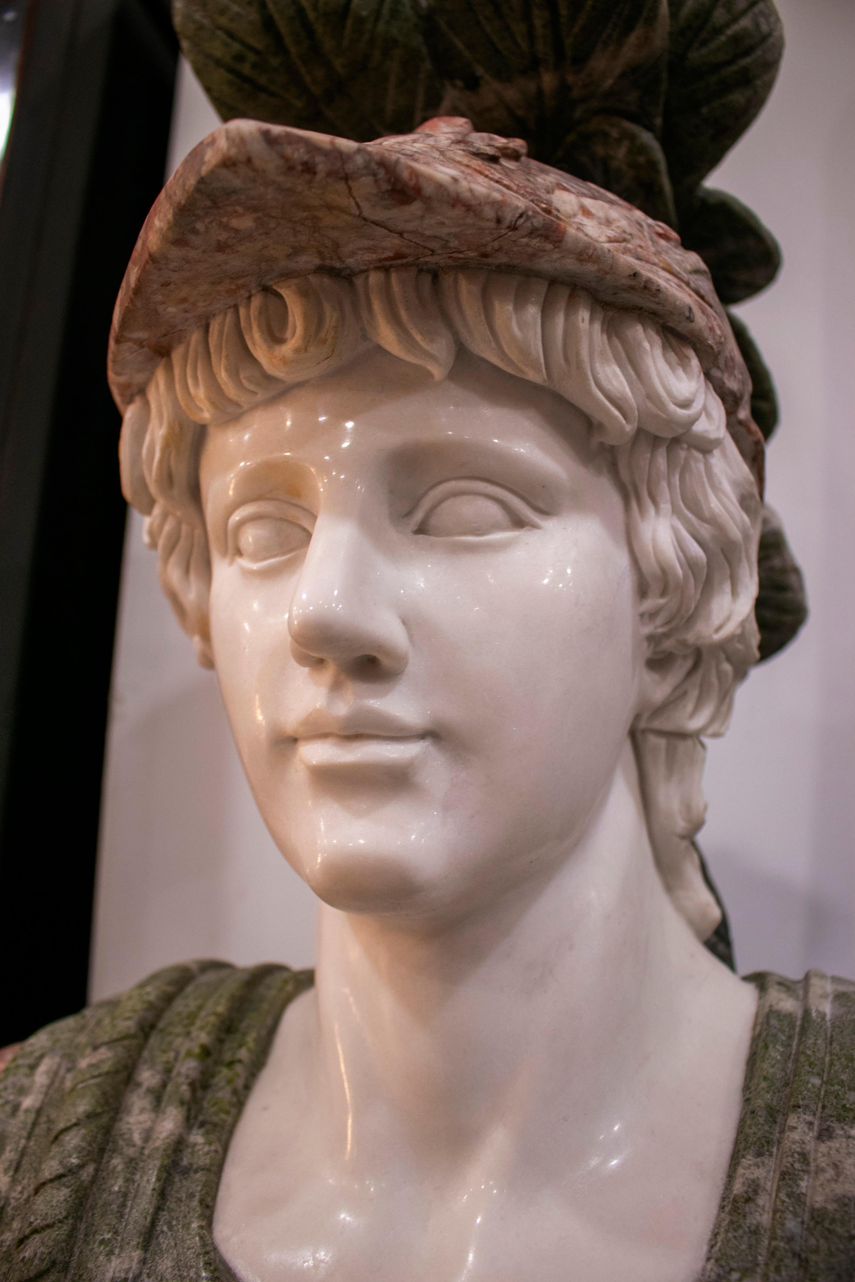 20th Century Pair of Roman Hand Carved Busts Using Different Marbles