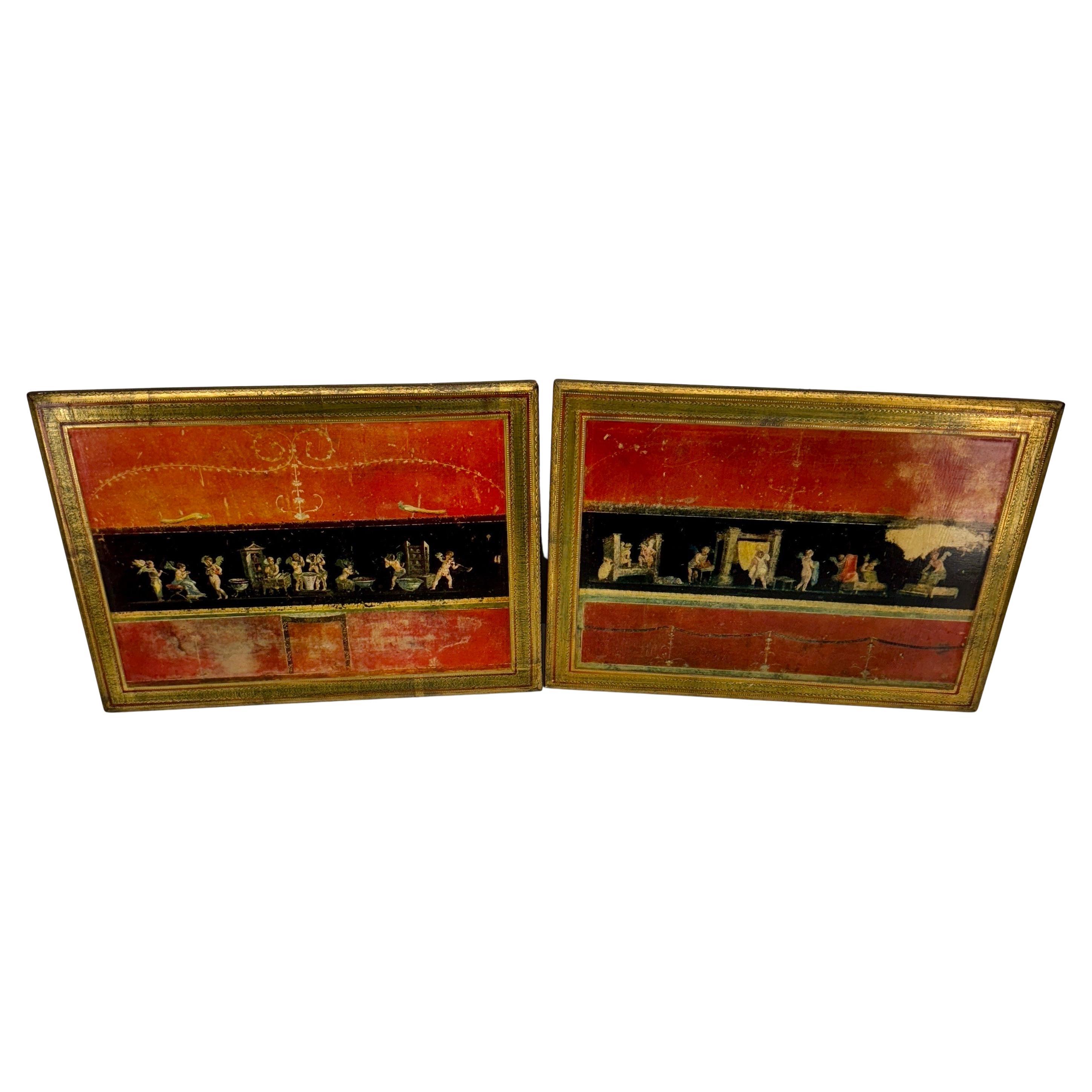 Paar römische Haus der Vettii Florentine Tafeln in vergoldeten Holzrahmen, Pompeji. im Angebot