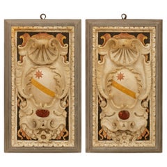 Antique Pair of Roman late 17th/early 18th century Baroque Period Marble crest/plaques