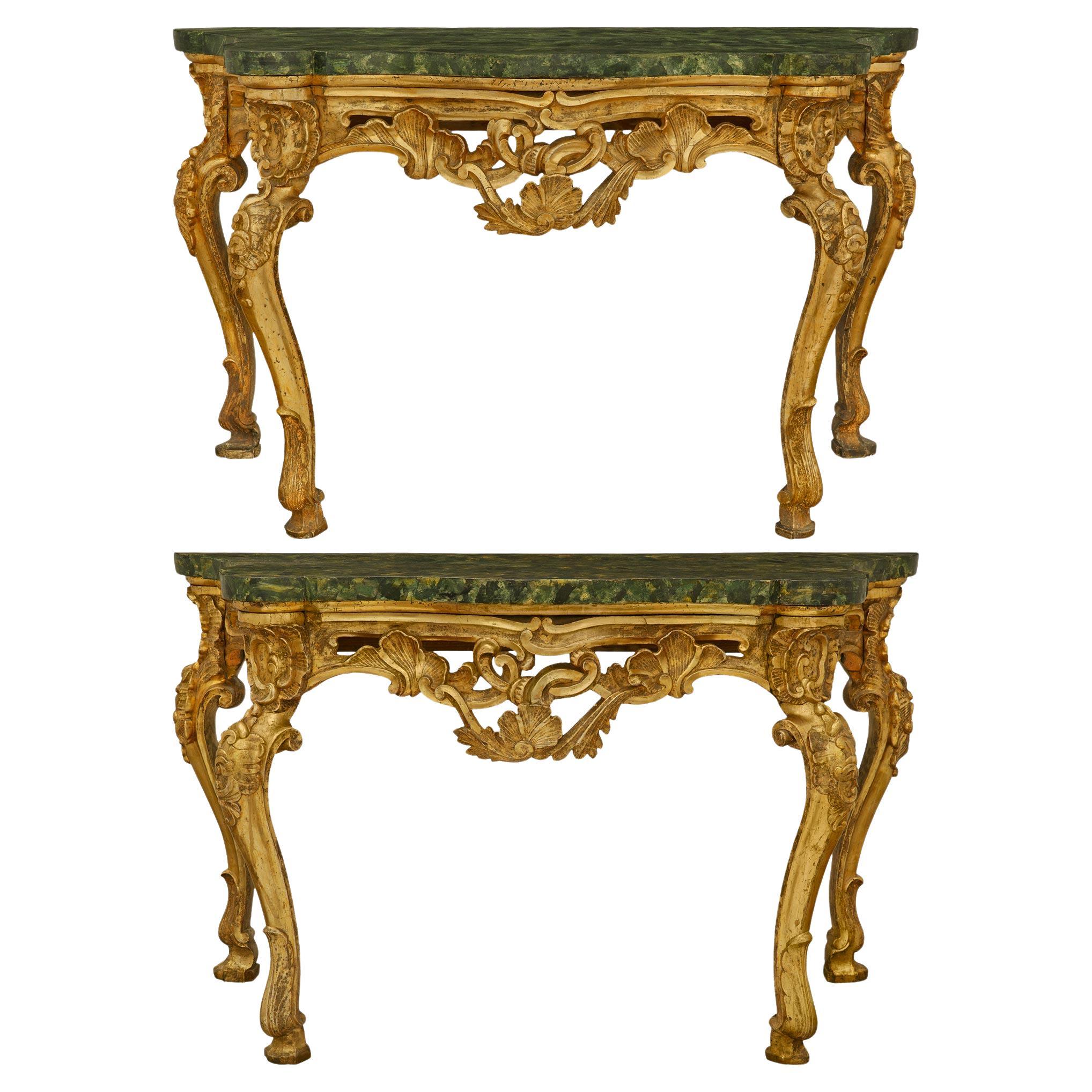 pair of Roman mid 18th century Mecca and faux painted marble consoles For Sale