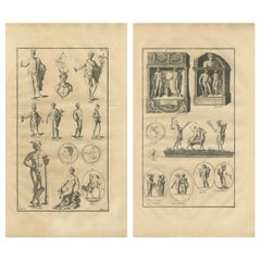 Antique Pair of Roman Sculpture Engravings, Copper on Laid Paper, 18th Century