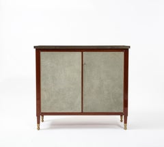 Pair of Roman Thomas Neoclassical Cabinets in Wood, Suede and Brass