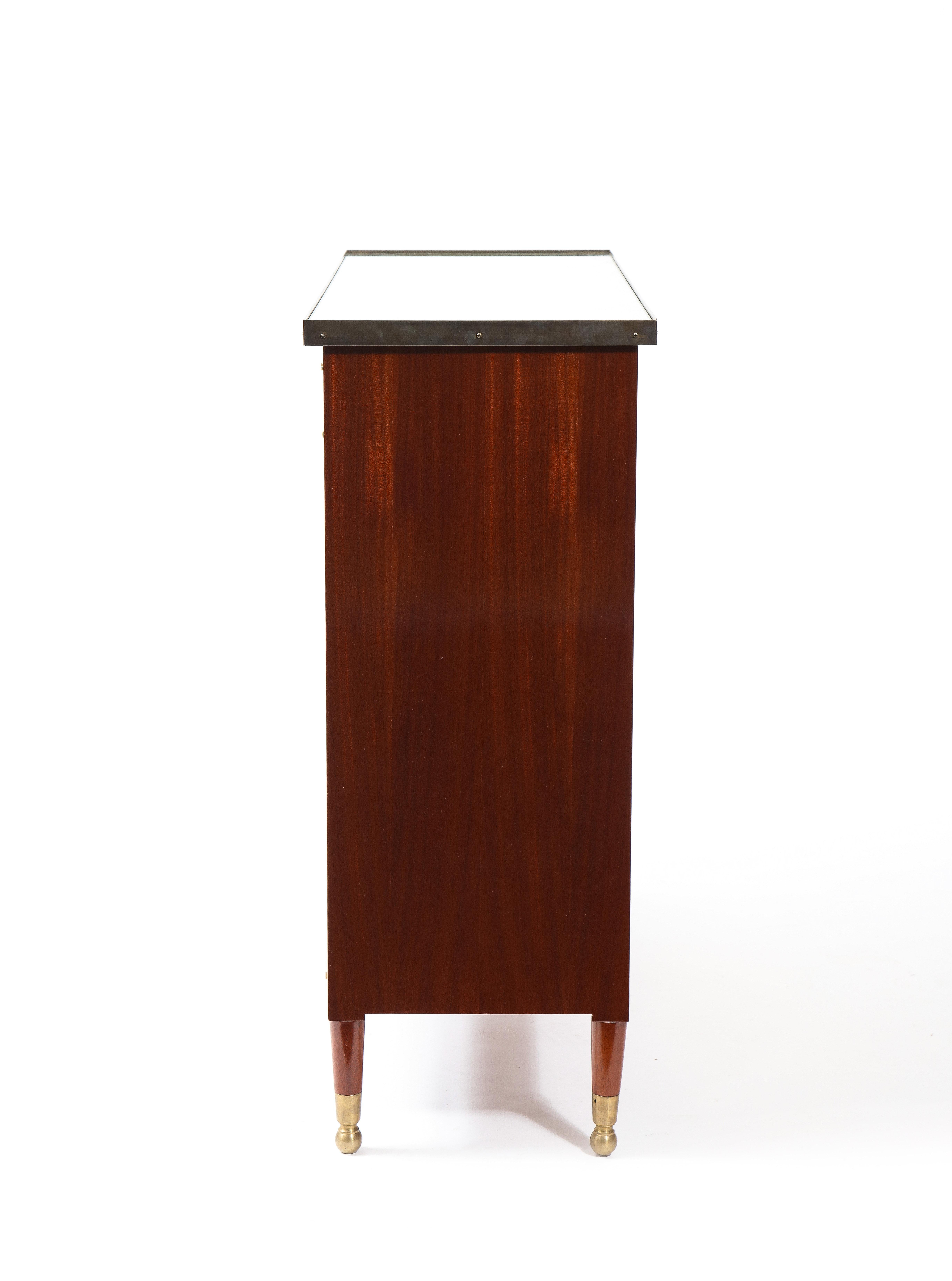 Pair of Roman Thomas Neoclassical Cabinets in Wood, Suede and Brass 1