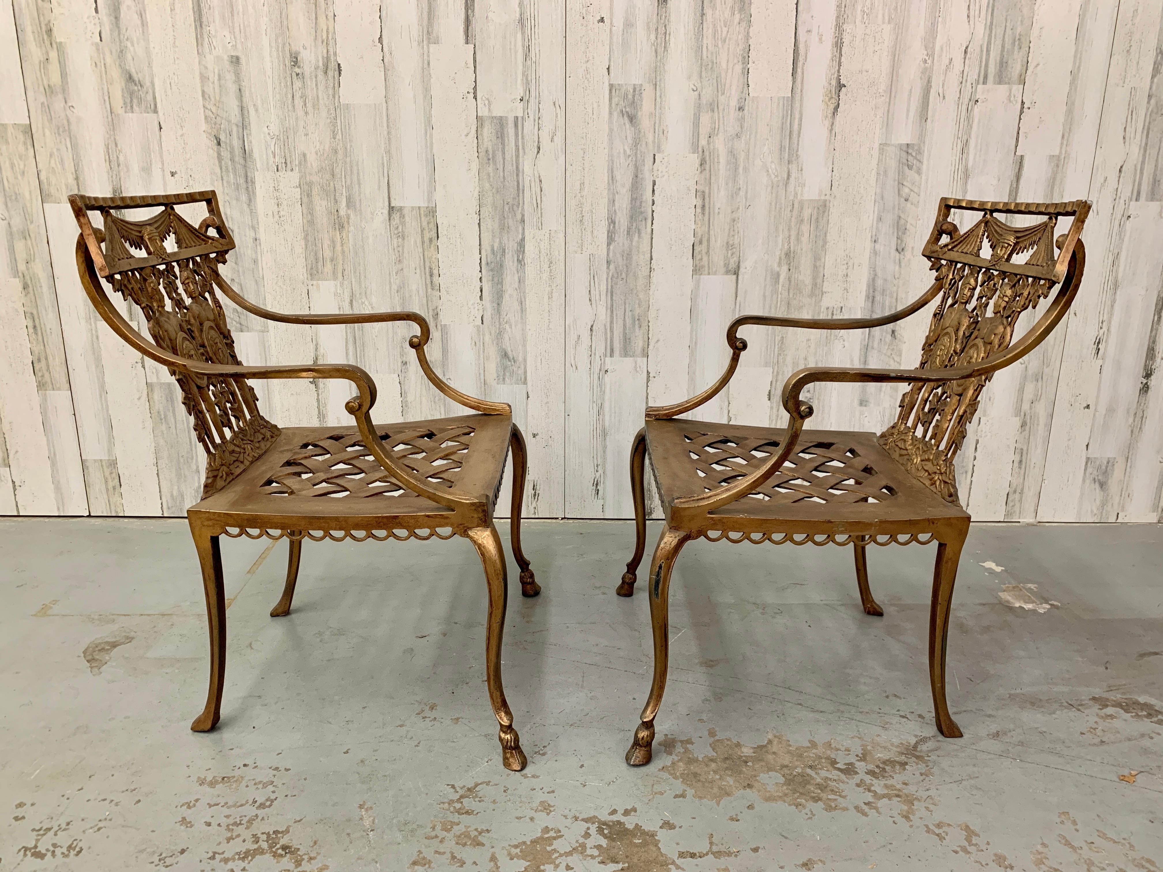 Classical Roman Pair of Romanesque Garden Chairs