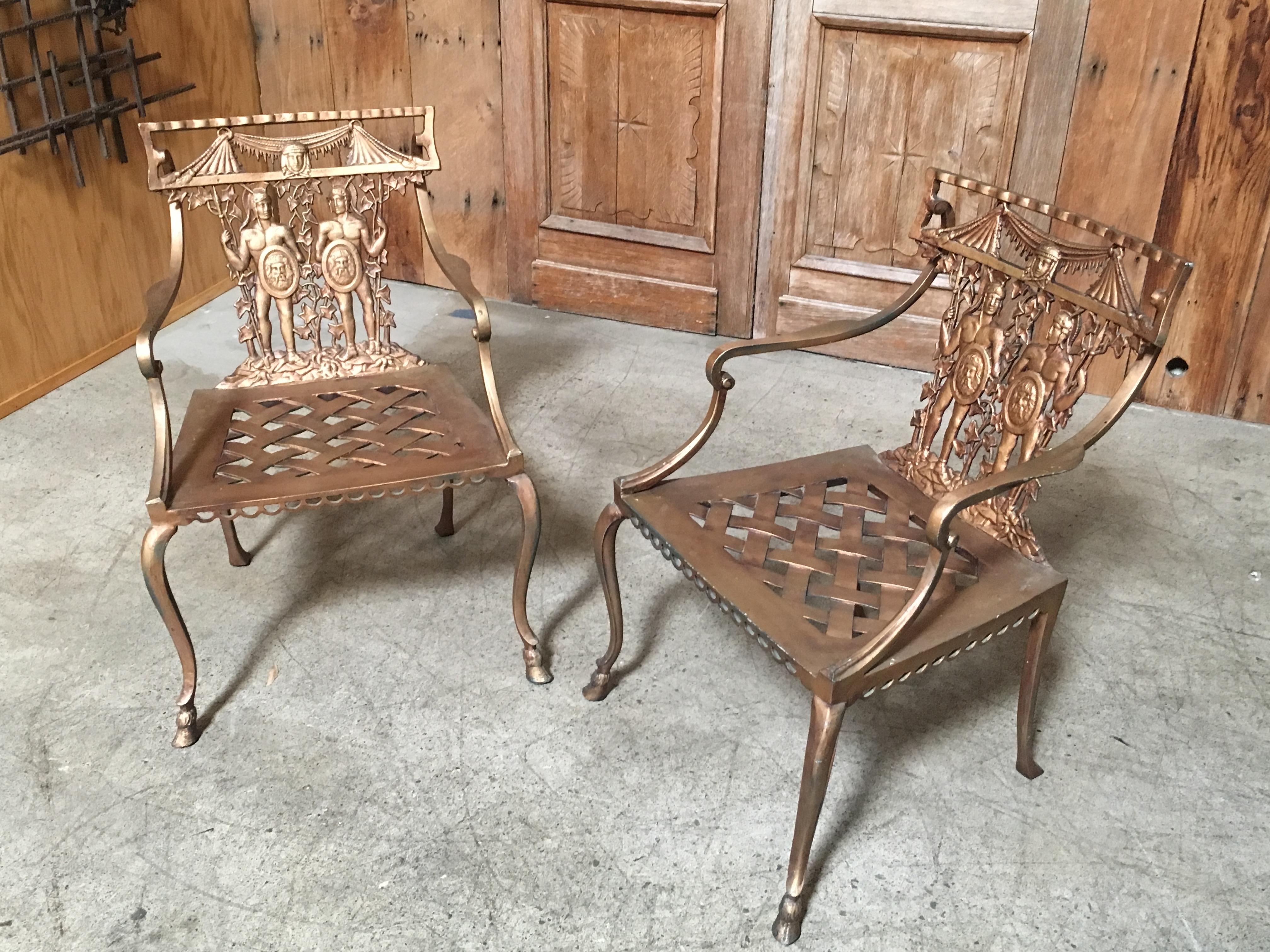 Classical Roman Pair of Romanesque Garden Chairs