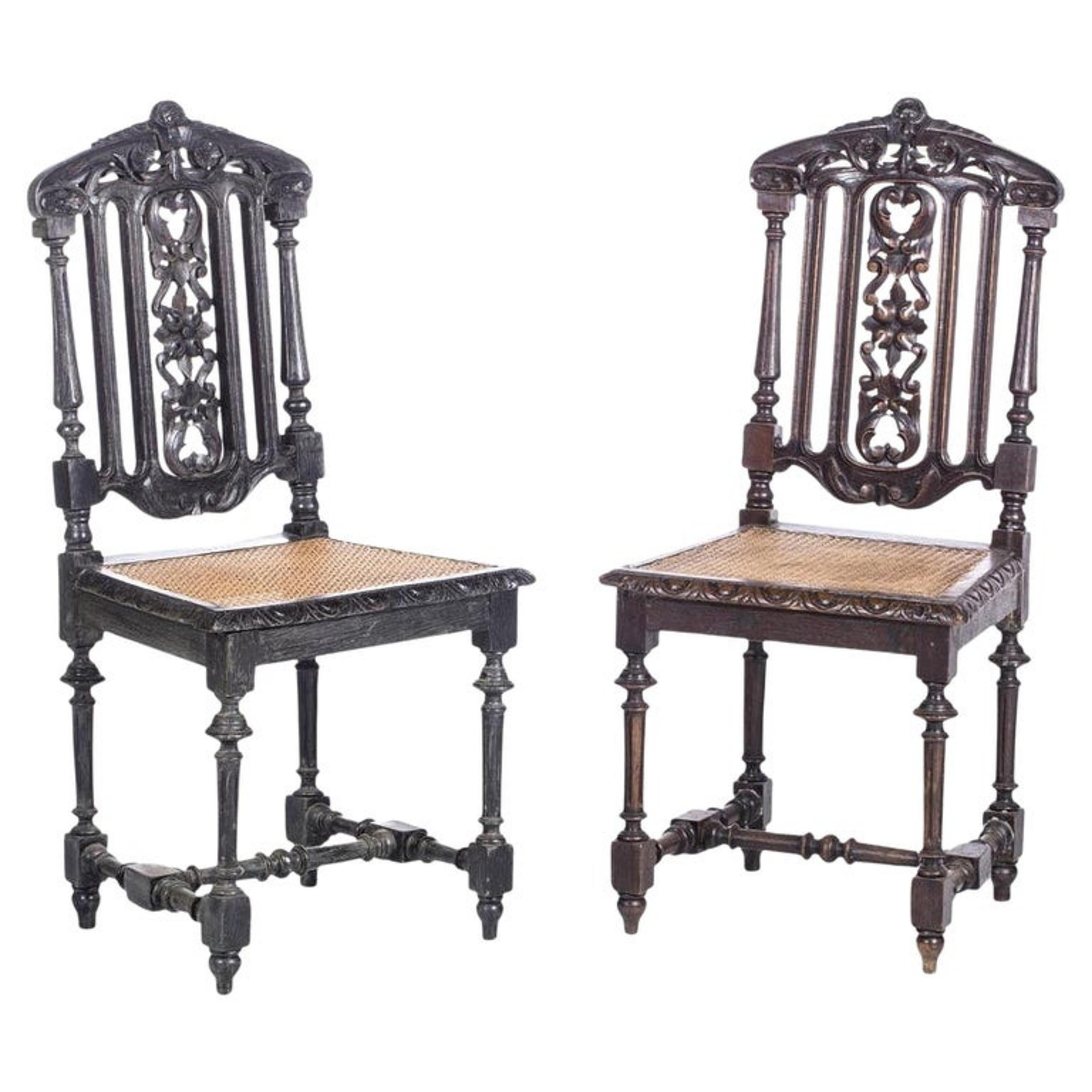 Baroque Pair of Romantic Chairs, 19th Century For Sale
