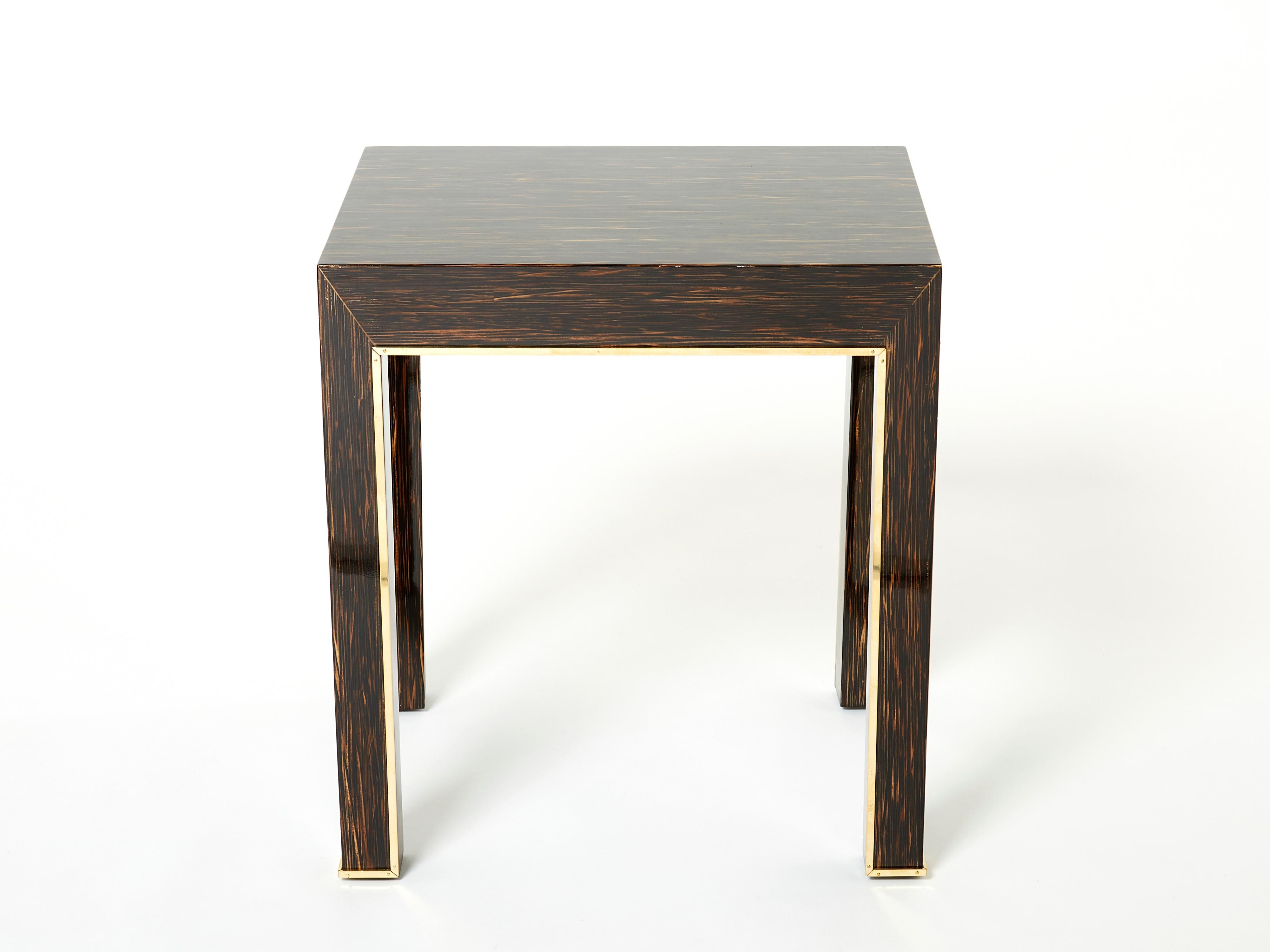 Pair of Romeo Paris Palm Wood and Brass End Tables 1970s For Sale 2