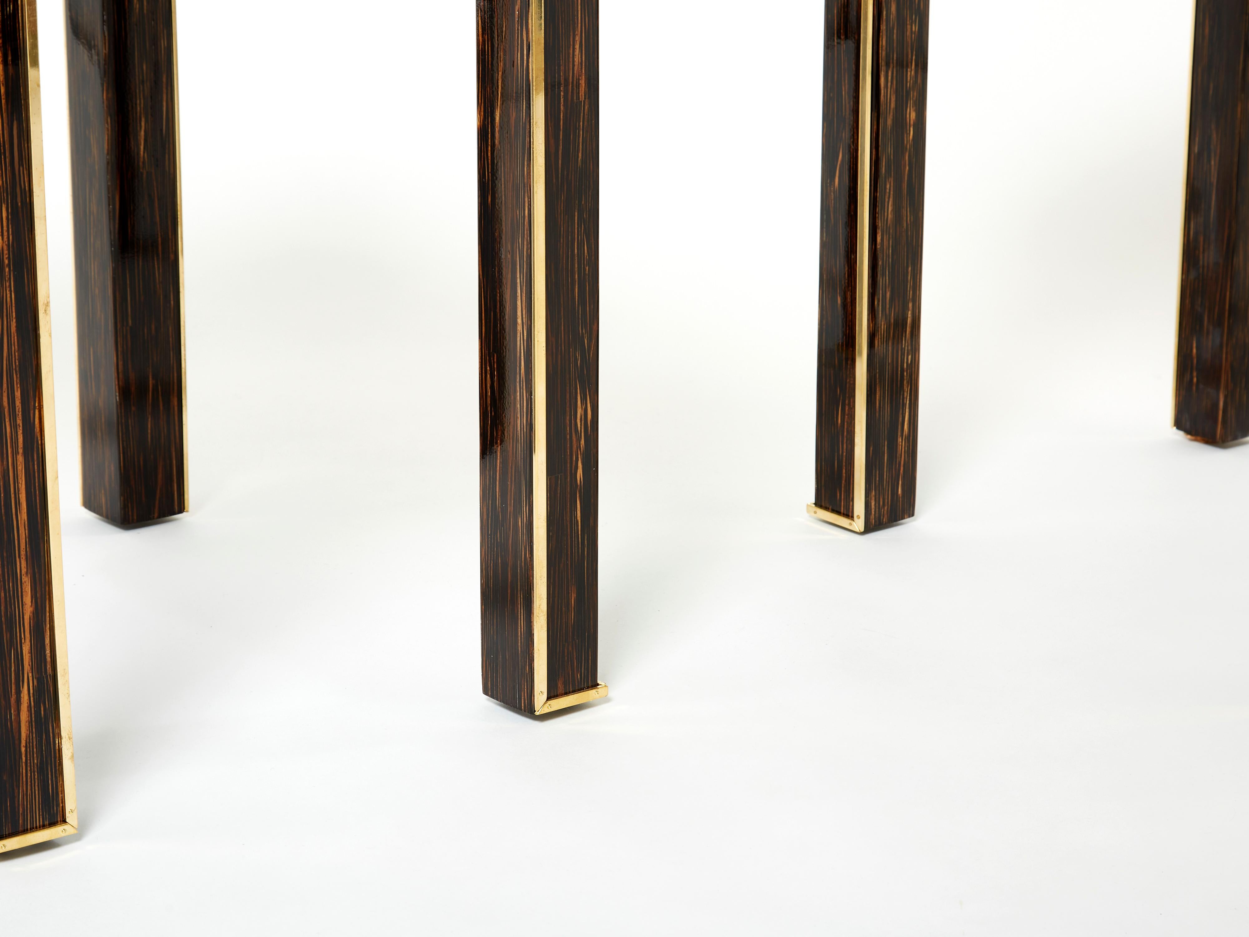 Pair of Romeo Paris Palm Wood and Brass End Tables 1970s For Sale 1