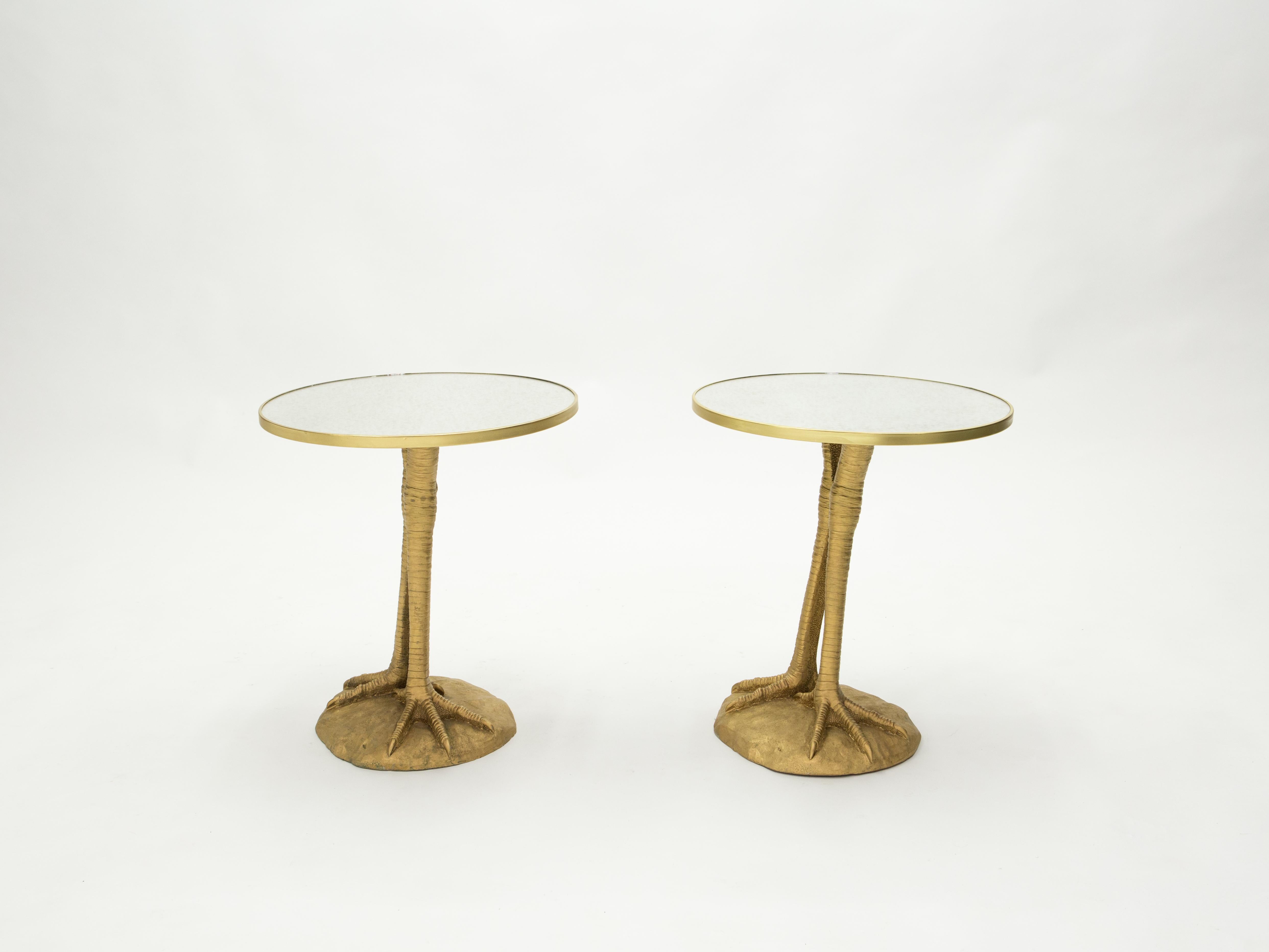 French Pair of Romeo Paris Resin Ostrich Legs Gueridon Tables, 1970s