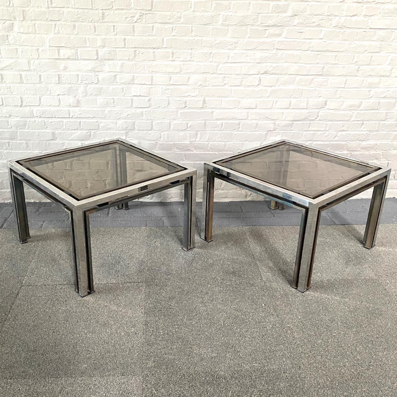 20th Century Pair of Romeo Rega chrome & brass side tables  For Sale