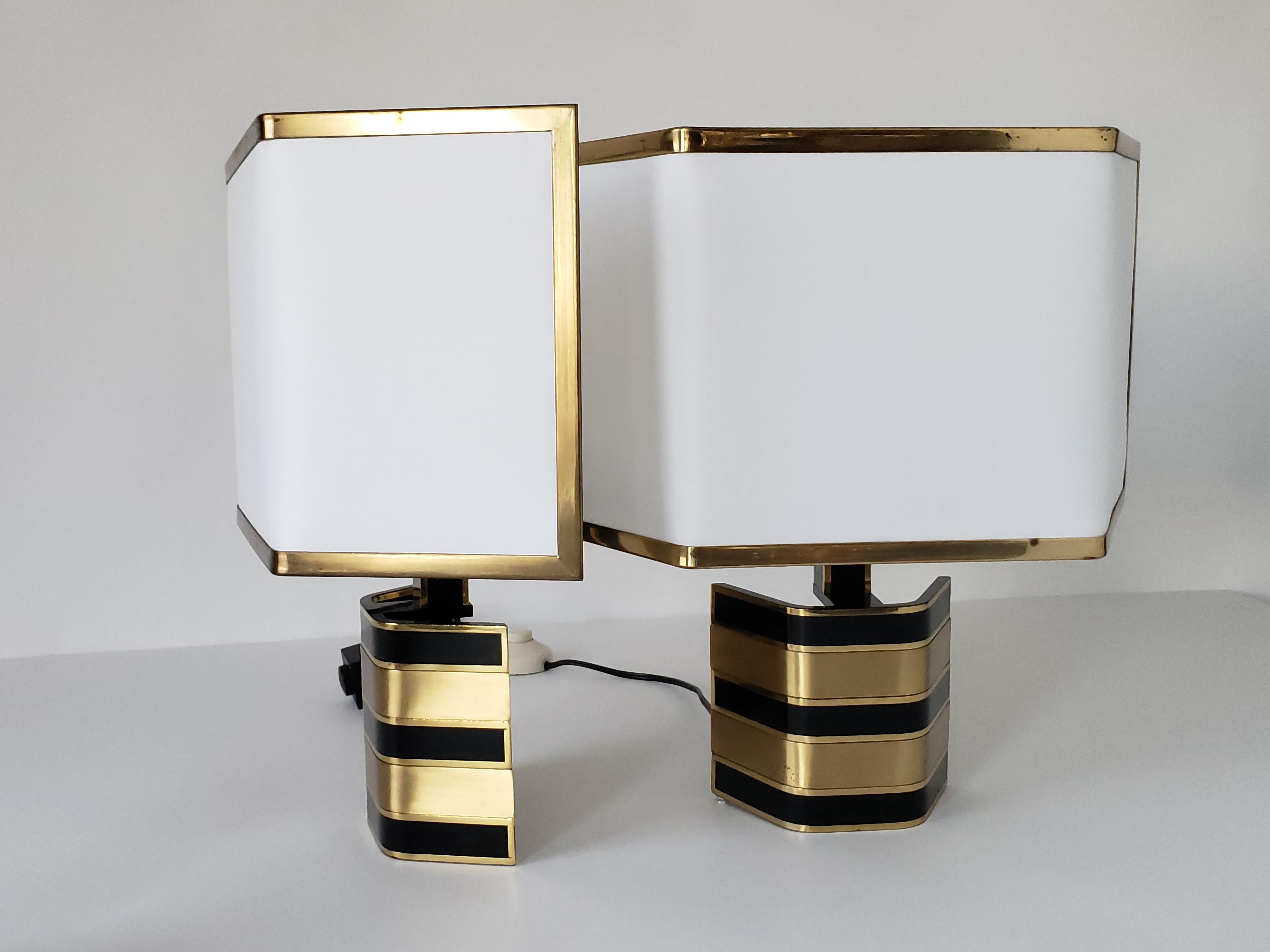 Mid-Century Modern Pair of Romeo Rega Solid Brass Table Lamp, 1970s, Italia