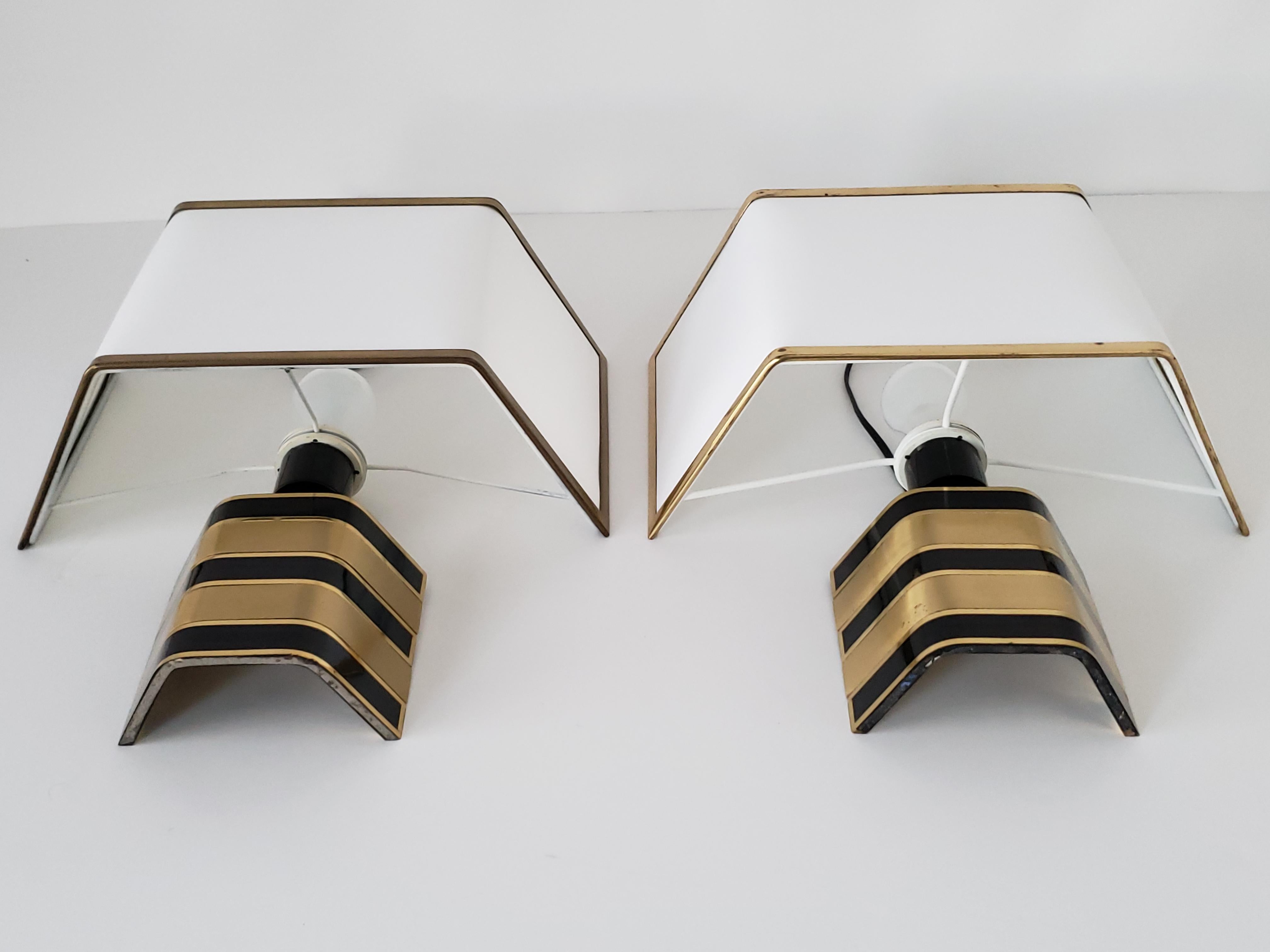 Fabric Pair of Romeo Rega Solid Brass Table Lamp, 1970s, Italia