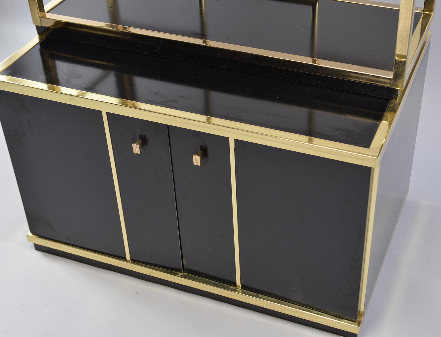 Pair of Romeo Rega Style Brass and Black Enamel Shelf Cabinets 5