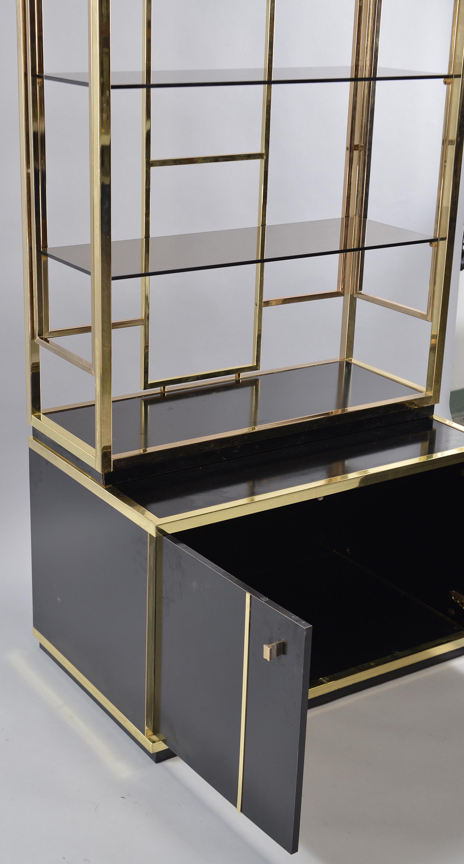 Pair of Romeo Rega Style Brass and Black Enamel Shelf Cabinets 6