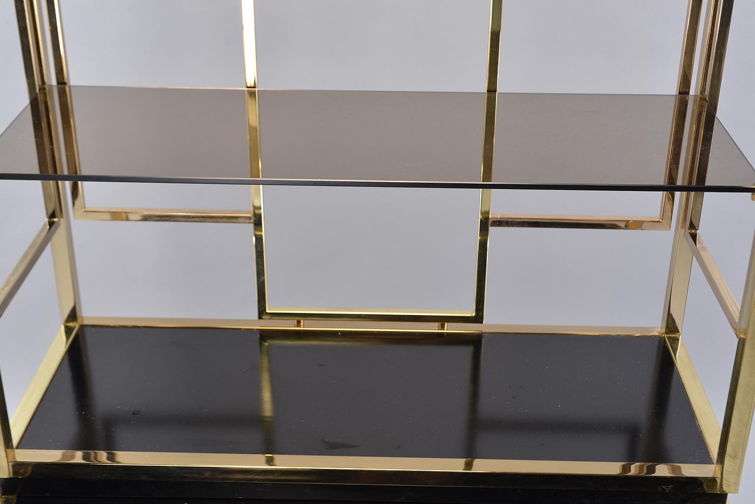 Pair of Romeo Rega Style Brass and Black Enamel Shelf Cabinets 8