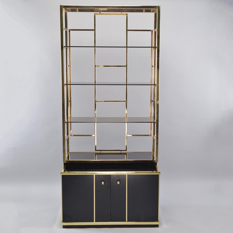 Pair of Romeo Rega Style Brass and Black Enamel Shelf at 1stdibs