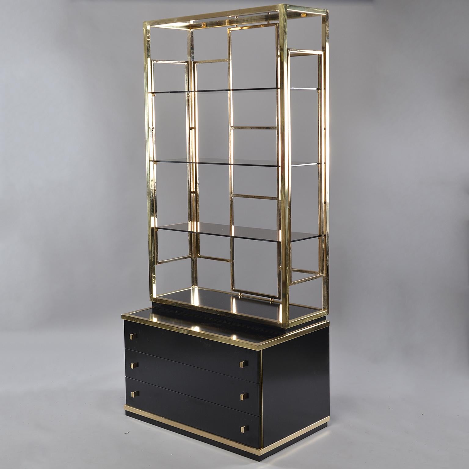 Pair of Romeo Rega Style Brass and Black Enamel Shelf Cabinets im Zustand „Gut“ in Troy, MI