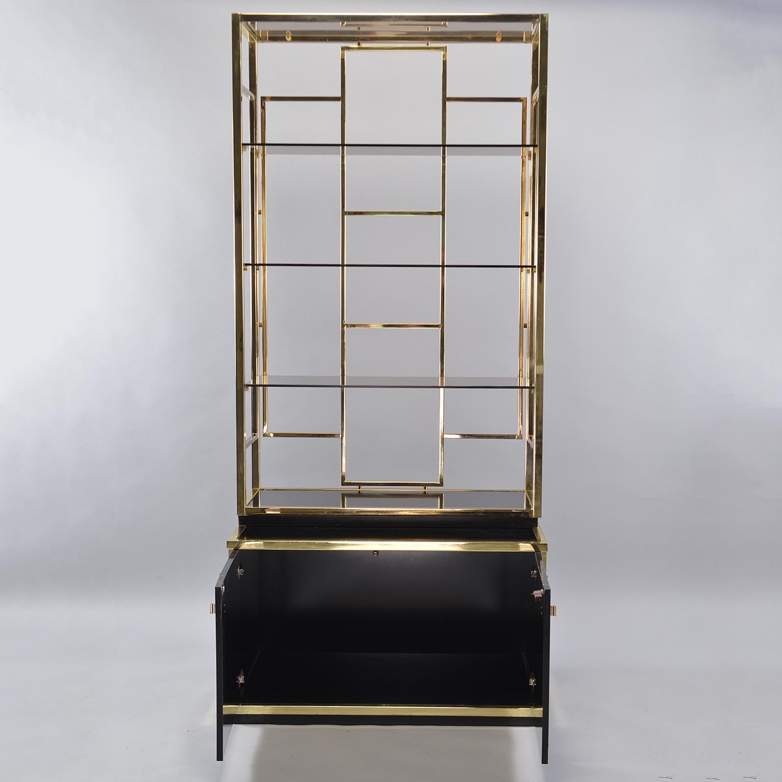 Pair of Romeo Rega Style Brass and Black Enamel Shelf Cabinets (20. Jahrhundert)