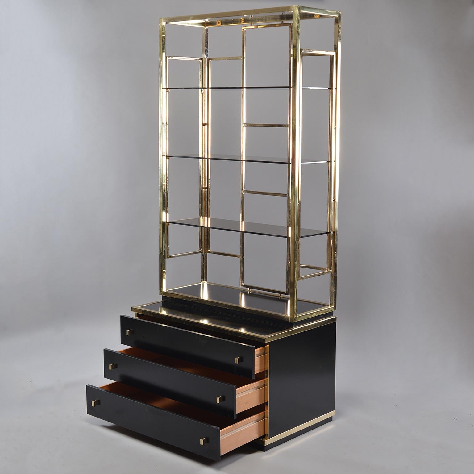 Pair of Romeo Rega Style Brass and Black Enamel Shelf Cabinets (Messing)