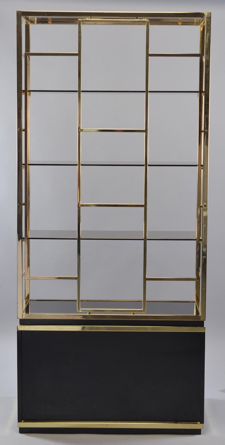 Pair of Romeo Rega Style Brass and Black Enamel Shelf at 1stdibs