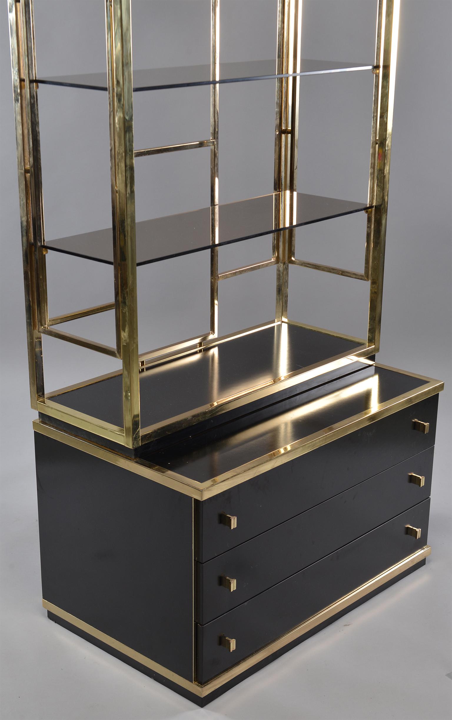 Pair of Romeo Rega Style Brass and Black Enamel Shelf Cabinets 2