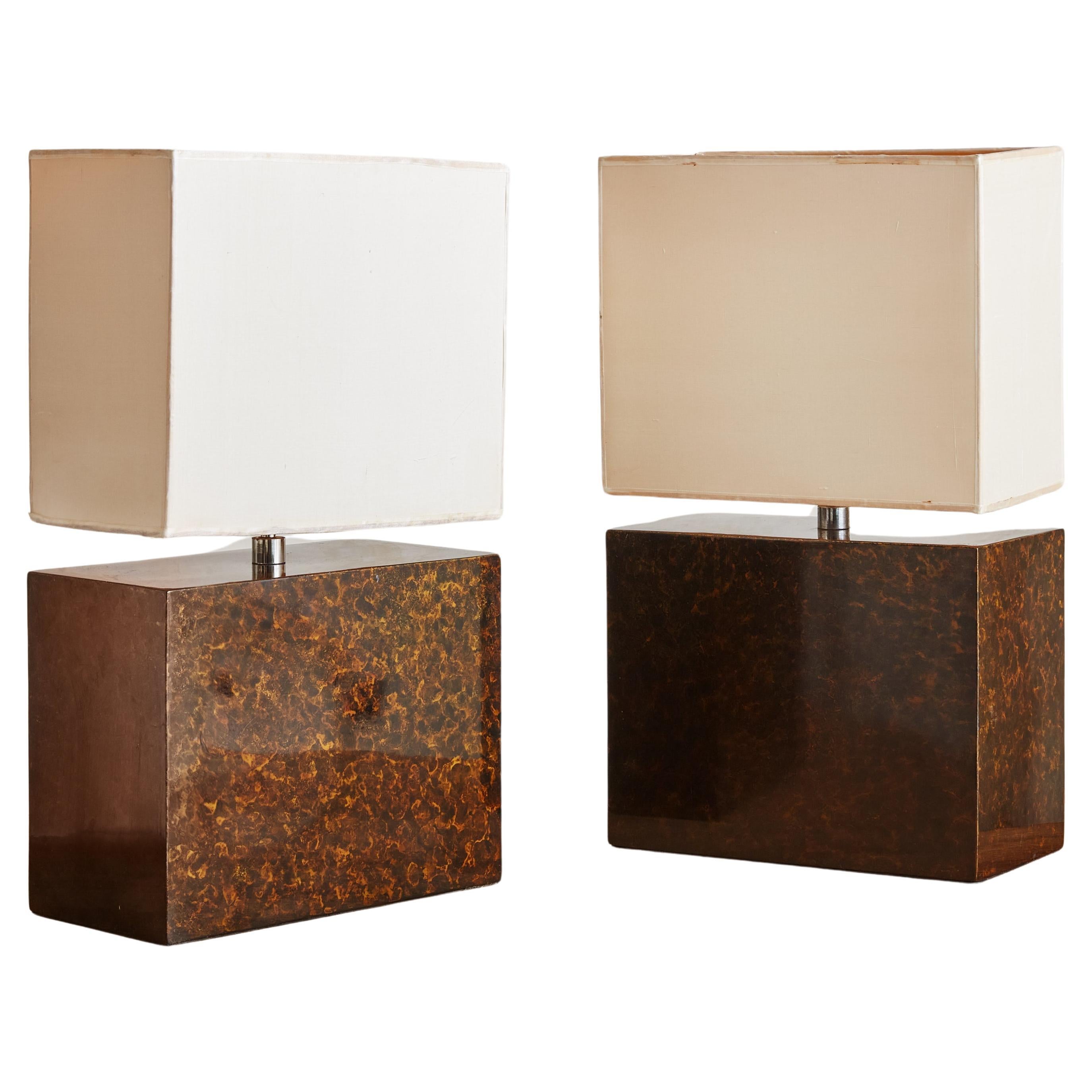 Pair of Romeo Rega Style Lacquered Table Lamps with Shades, France 1970s