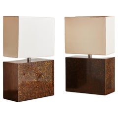 Pair of Romeo Rega Style Lacquered Table Lamps with Shades, France 1970s