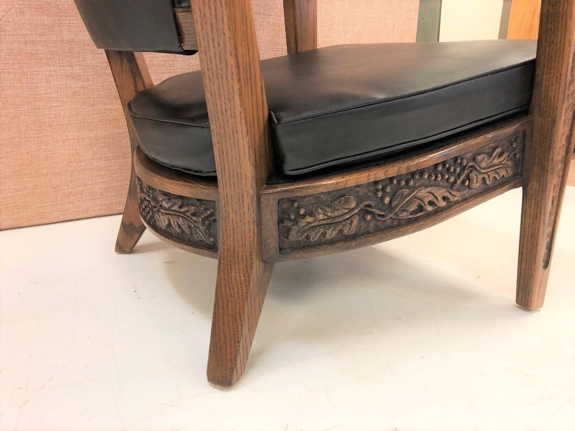 Pair of Romweber Carved Oak Lounge Chairs For Sale 3