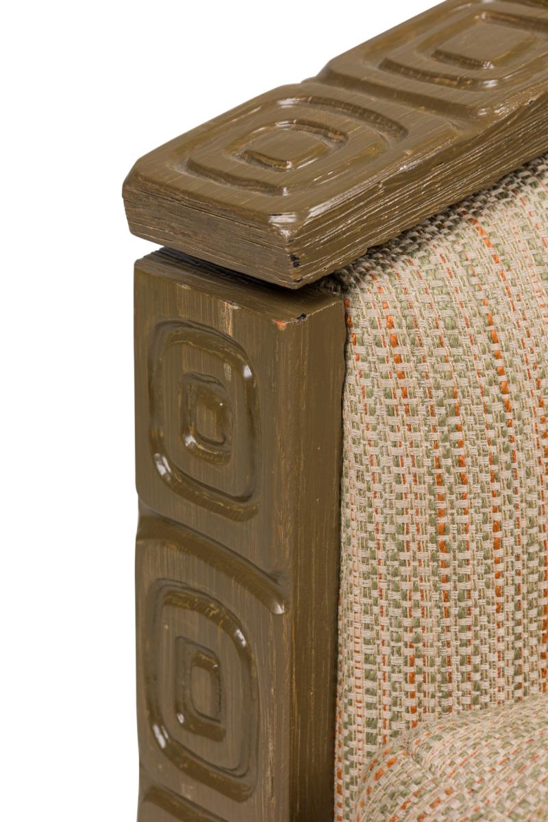 Paar Romweber Eiche gekalkt & gepolstert Drehsessel / Sessel (Messing) im Angebot