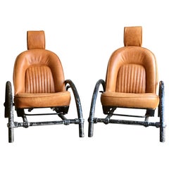 Vintage Pair of Ron Arad Rover chairs in tan leather