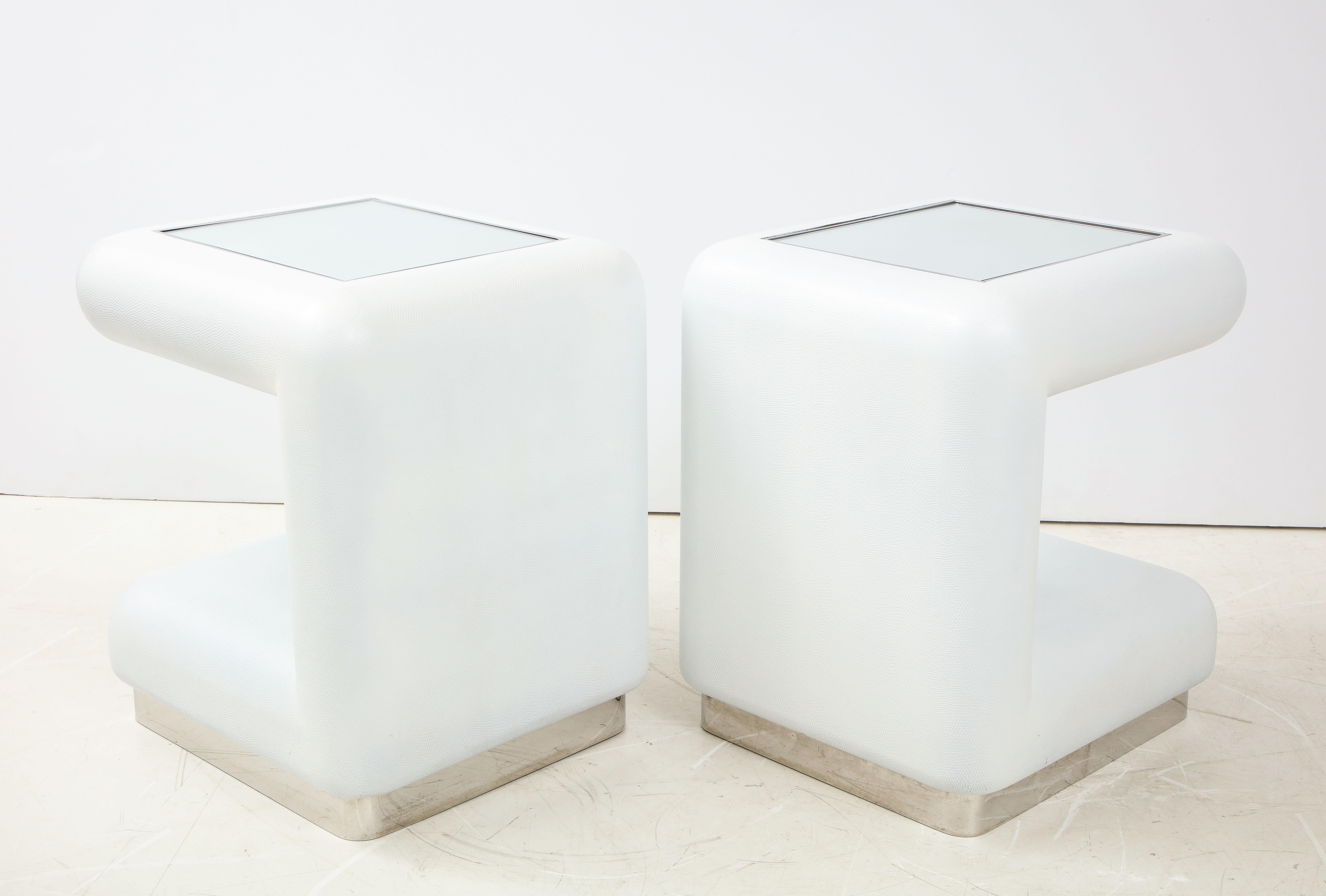 Embossed Pair of Ron Seff Night Stands / End Tables For Sale