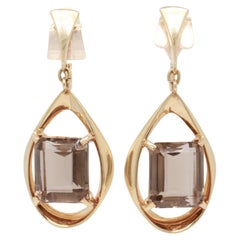 Pair of Ronald H Pearson Modernist 14K Forged Gold & Topaz Earrings
